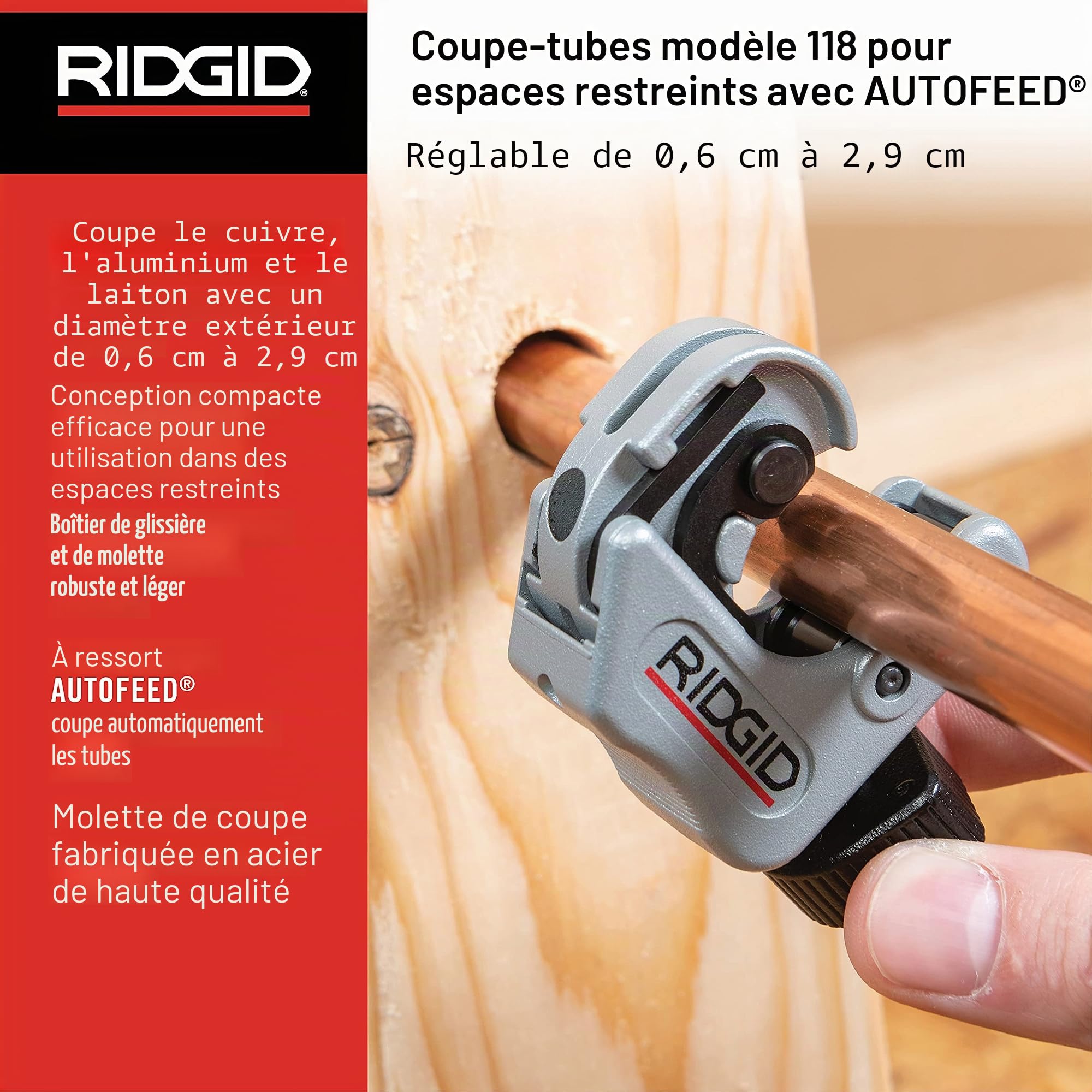 RIDGID 86127 Modèle 118 Coupe tube en cuivre, aluminium, laiton et plastique 6,35 mm à 3,8 cm