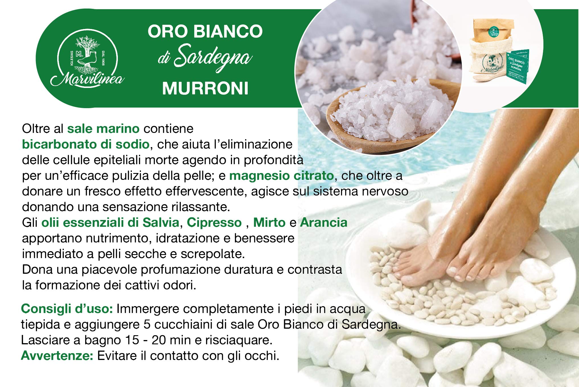 Sale pediluvio effervescente, linea ORO BIANCO di Sardegna Murroni