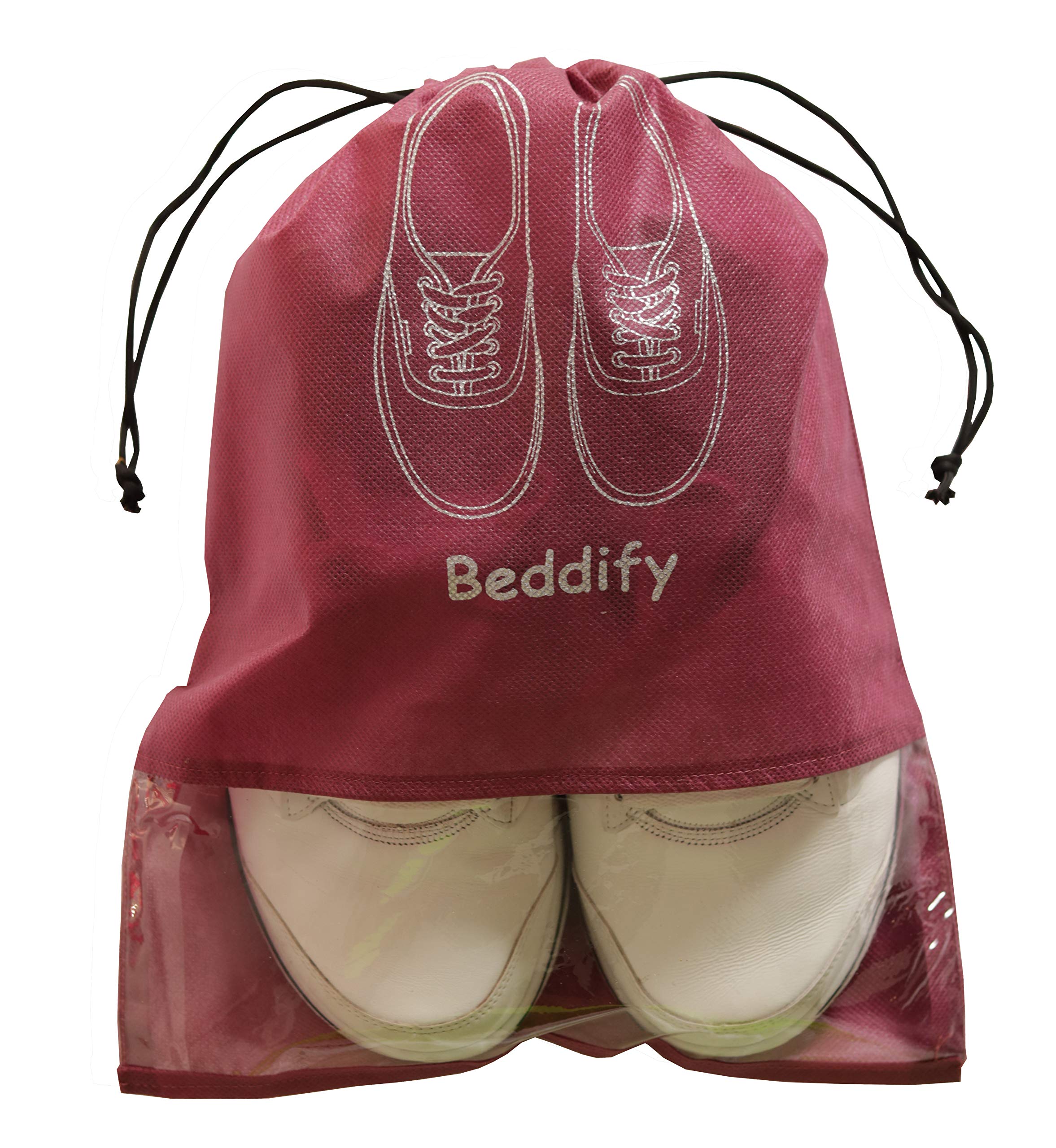 Beddify Funda para zapatos de viaje de 12 piezas (12 x 16 pulgadas), bolsa portátil no tejida, organizador de calzado duradero (juego de 12), Plata, rosa y granate, Pack of 12, Accesorios de viaje