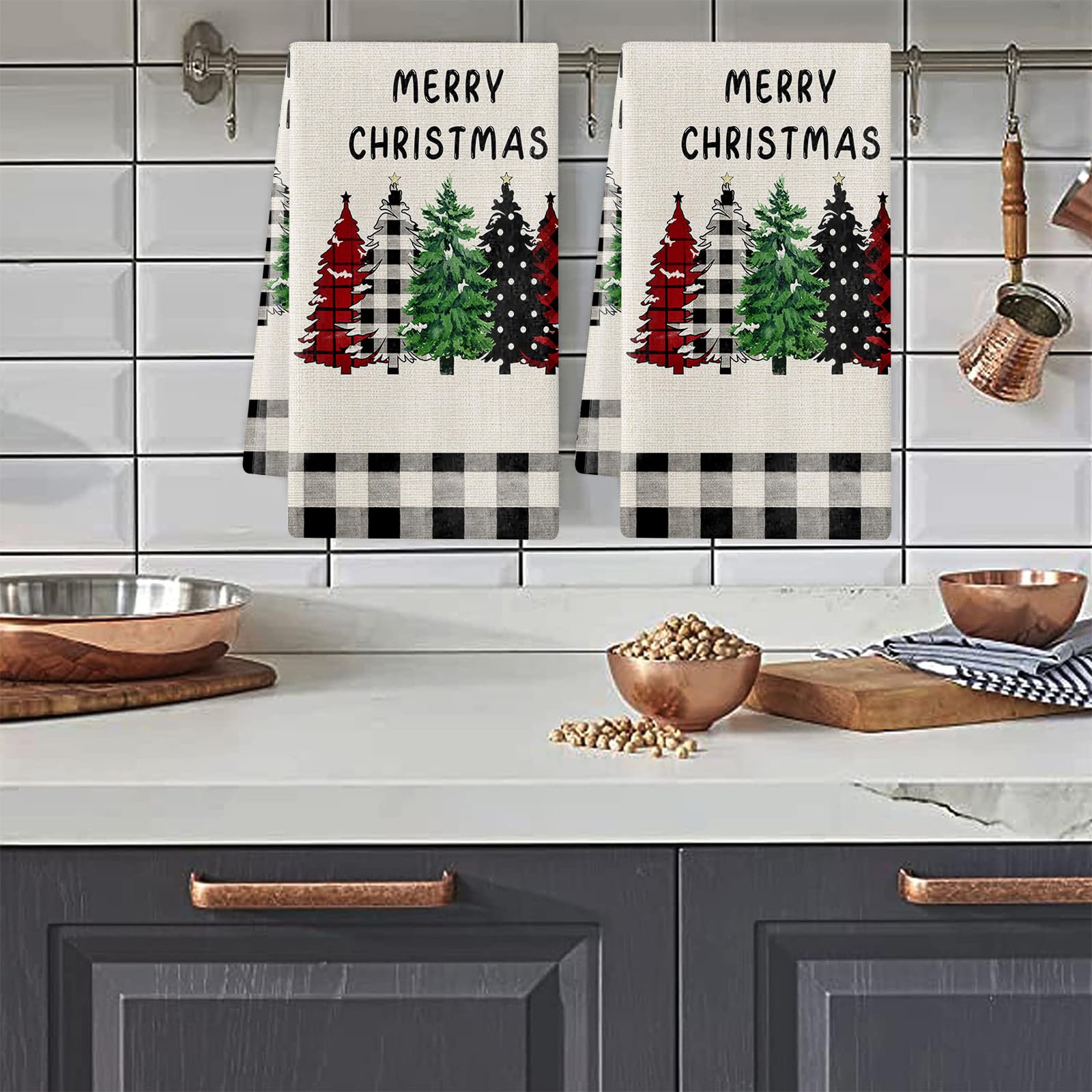 Trapos Cocina Árbol De Navidad Verde Paños de Cocina Suaves y Absorbentes Paños Cocina Reutilizables Trapos de Cocina para Secar Toallas Lavable Toallas de Barra 2 Piezas (44x74 cm)