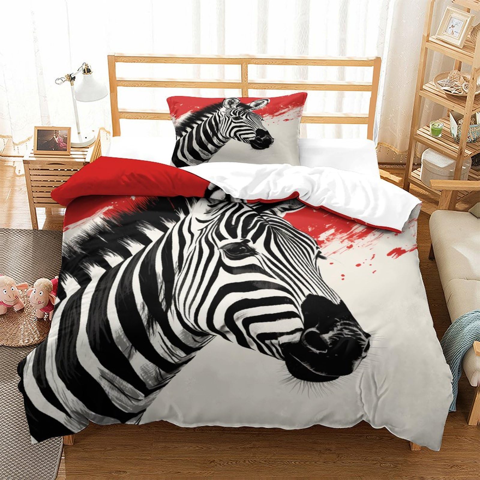P1S9U7W5Y 3D Printed Zebra Pattern Duvet Cover Set 3 Pieces Microfiber Animal Style Bedroom Decor Soft Breathable Bedding Set for Adults Single（135x200cm）