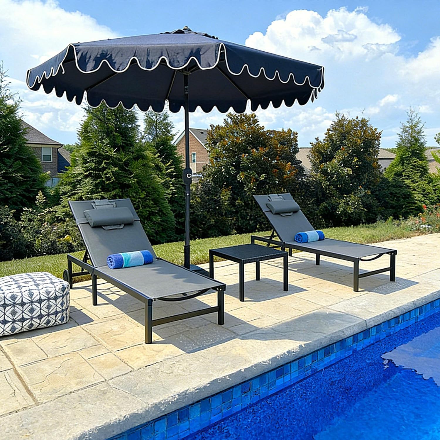 PURPLE LEAF 2er-Set Sonnenliege mit Rollen und Beistelltisch, Aluminium Gartenliege mit 5-Fach Verstellbar, Textilene-Stoff