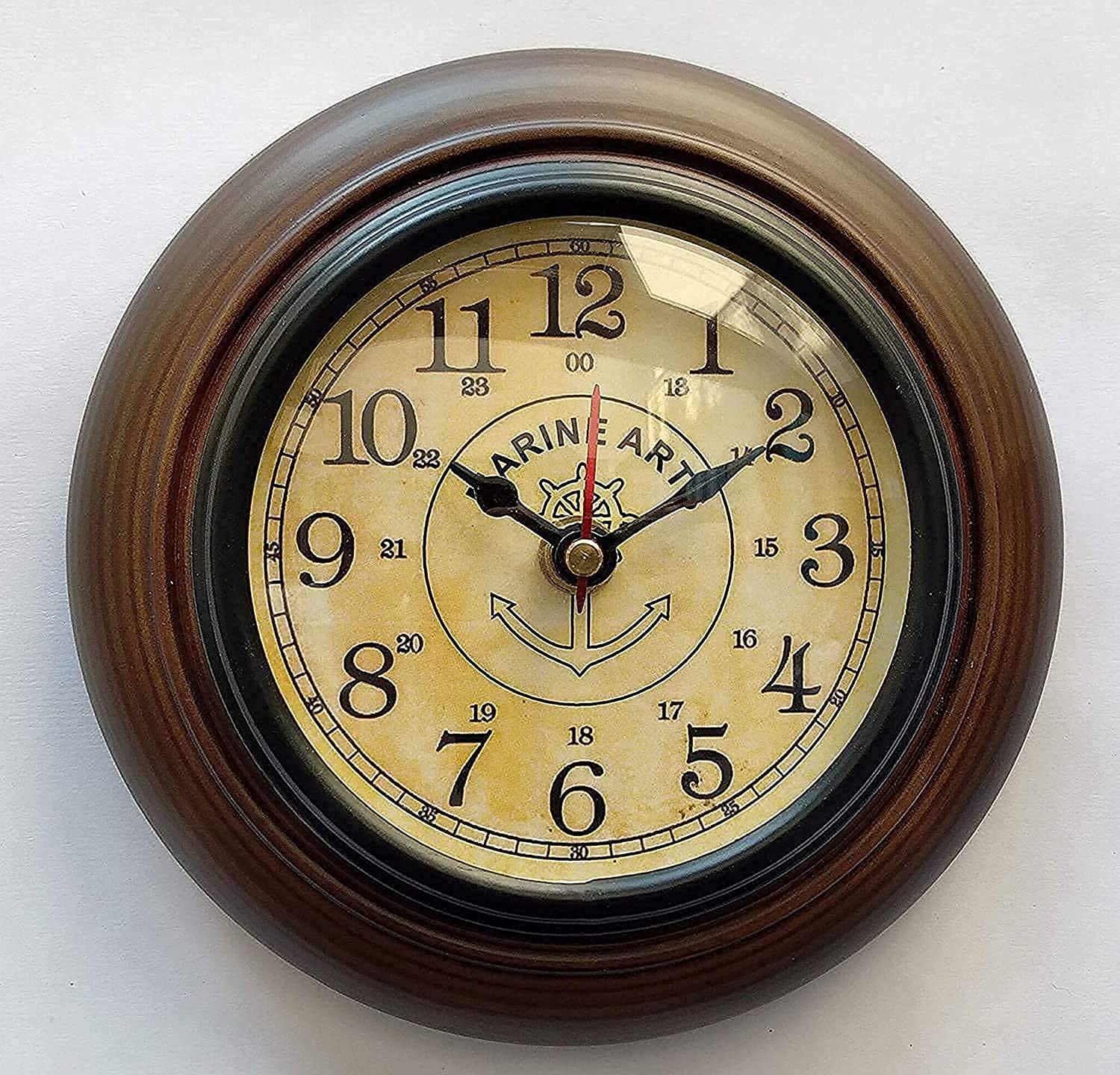 ALI NAUTICAL Handmade Antique Look Wooden Wall Clock Small Hanging Wall Clock for Kitchen & Dining Room Home Office Decoration (6 inches Antique)-picture-27