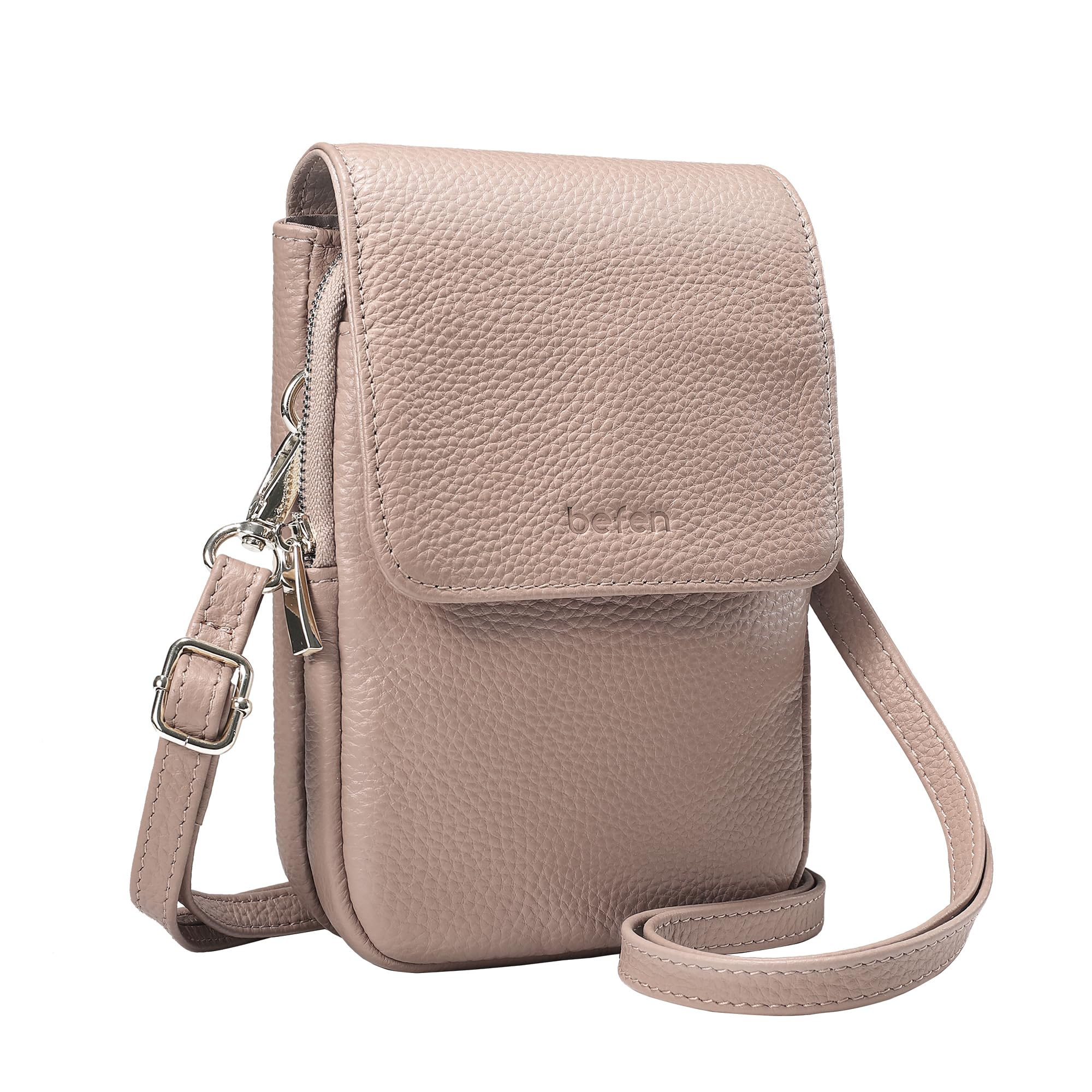 befen Sacs à Bandoulière en Cuir Véritable de Blocage RFID pour Femme, Petit Sac à Bandoulière pour Téléphone Portable, Besace Sacoche Messenger Téléphone Portable avec Bandoulière Réglable