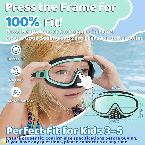 Miniatura 2 de Vvinca 2 gafas de natación para niños con cubierta para la nariz, máscara de buceo de natación de visión amplia, antivaho UV, anti roturas para