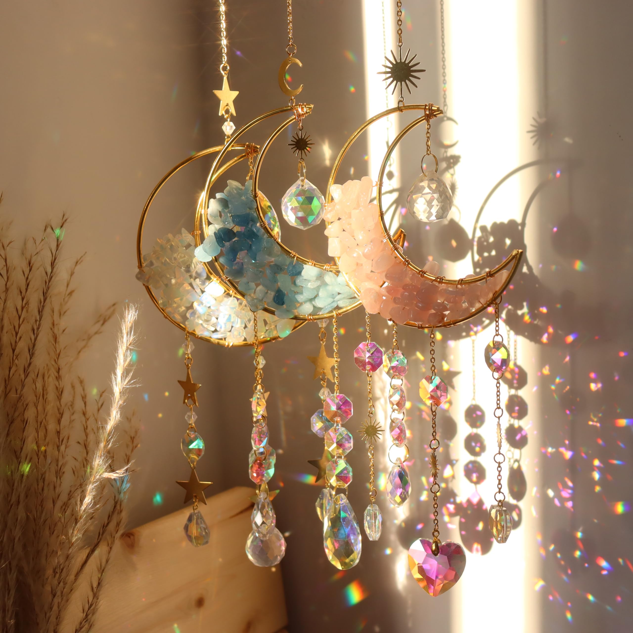 Moon Sun Catcher,Moon Crystal Dream Catcher,Meditation Crystal fit for Window Home Garden Decorations Room Car Garden Party Wedding Decor (Pink) - Image 4