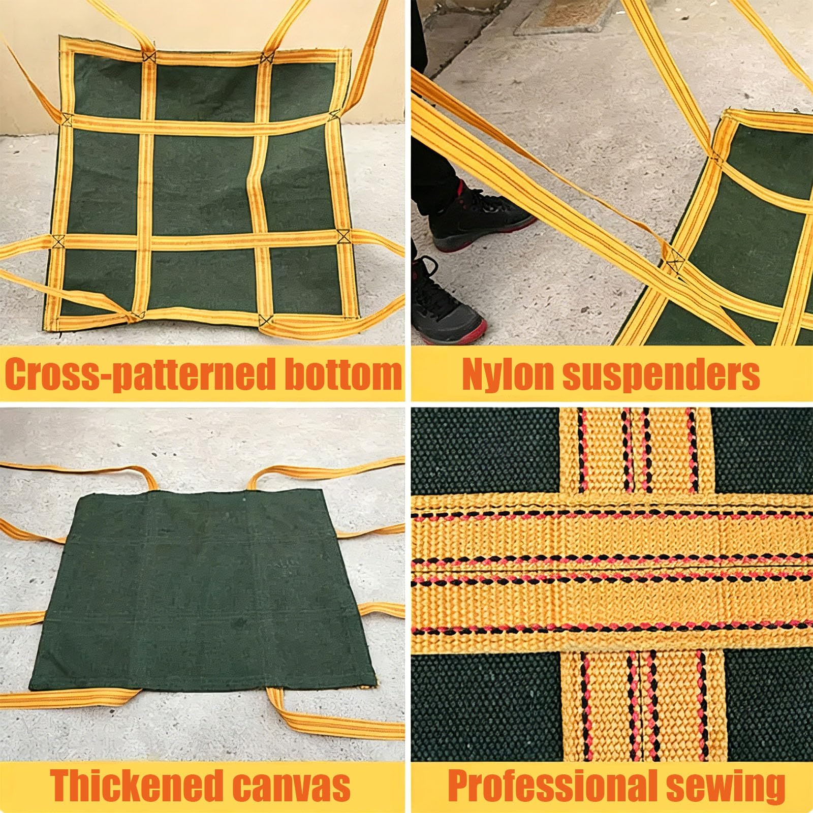 Rete di Sollevamento in Tela Resistente con Maniglie e Cinghie rinforzate per edilizia, allestimento, trasloco, Traino e Sollevamento – 1,0 x 1,0 m (39,37 x 39,37 Pollici)