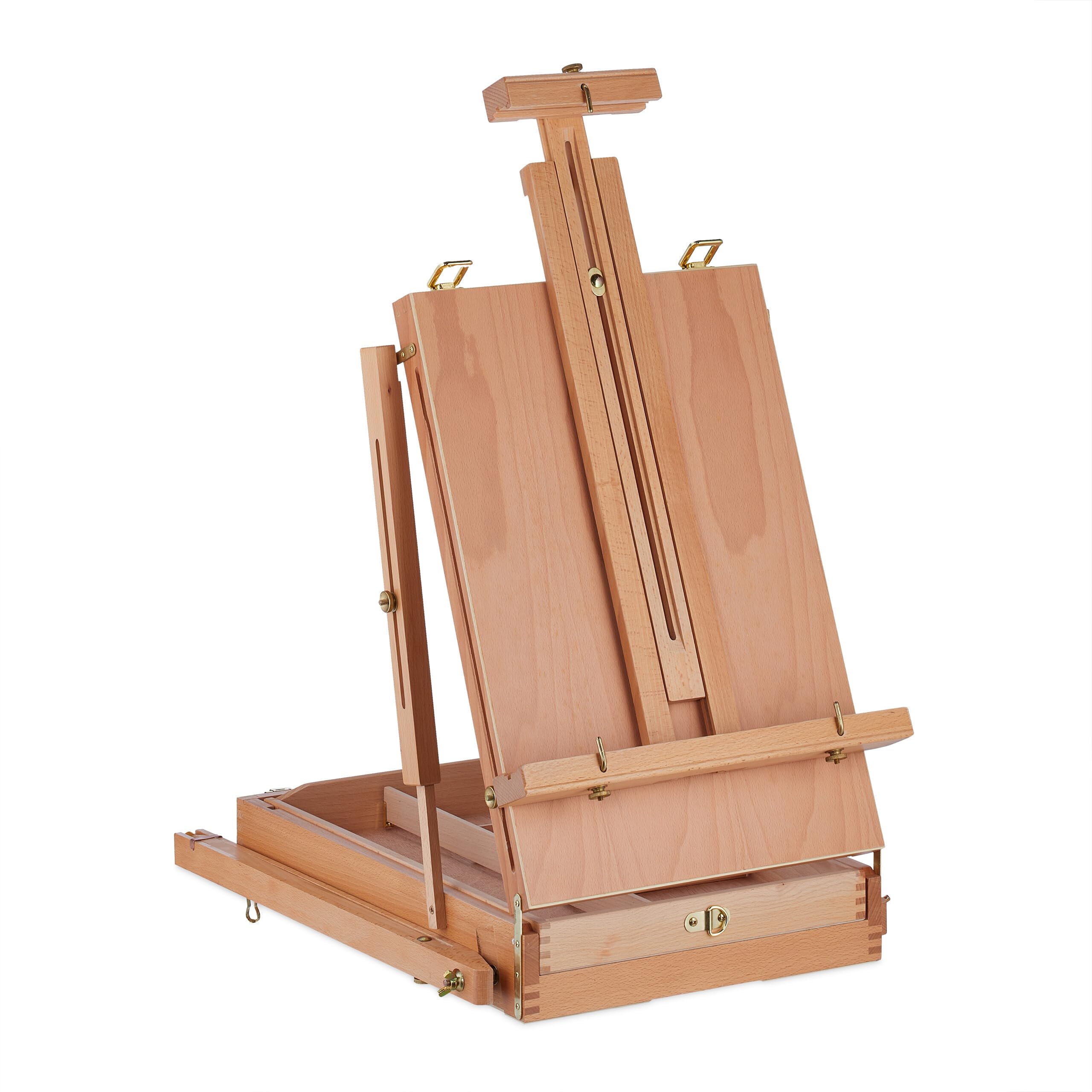 Relaxdays Caballete Portátil de Madera, para Adultos, Altura e Inclinación Regulables, Tablero XL con Cajón, Natural