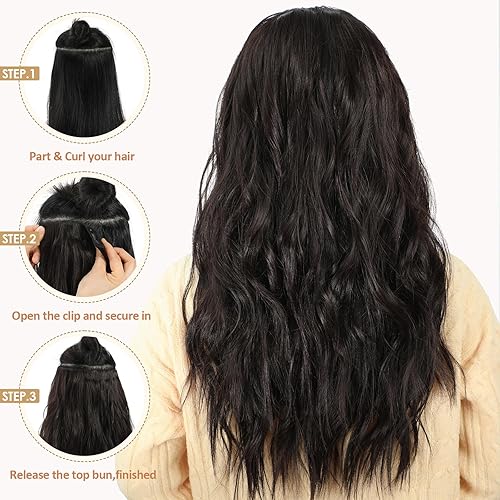Miniatura 5 de Extensiones de cabello sintético con clip, de 20 pulgadas, 6 unidades, extensiones de cabello largo ondulado y grueso, extensiones de cabello