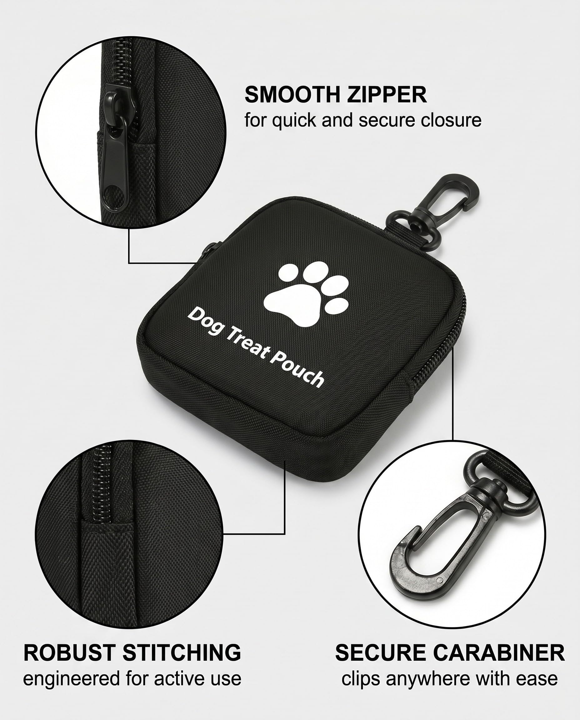 1 sacchetto per snack per cani, sacchetto per snack per cani con chiusura a zip, design con impronta di zampa e portachiavi, borsa per addestramento, per viaggi e attività all'aperto.
