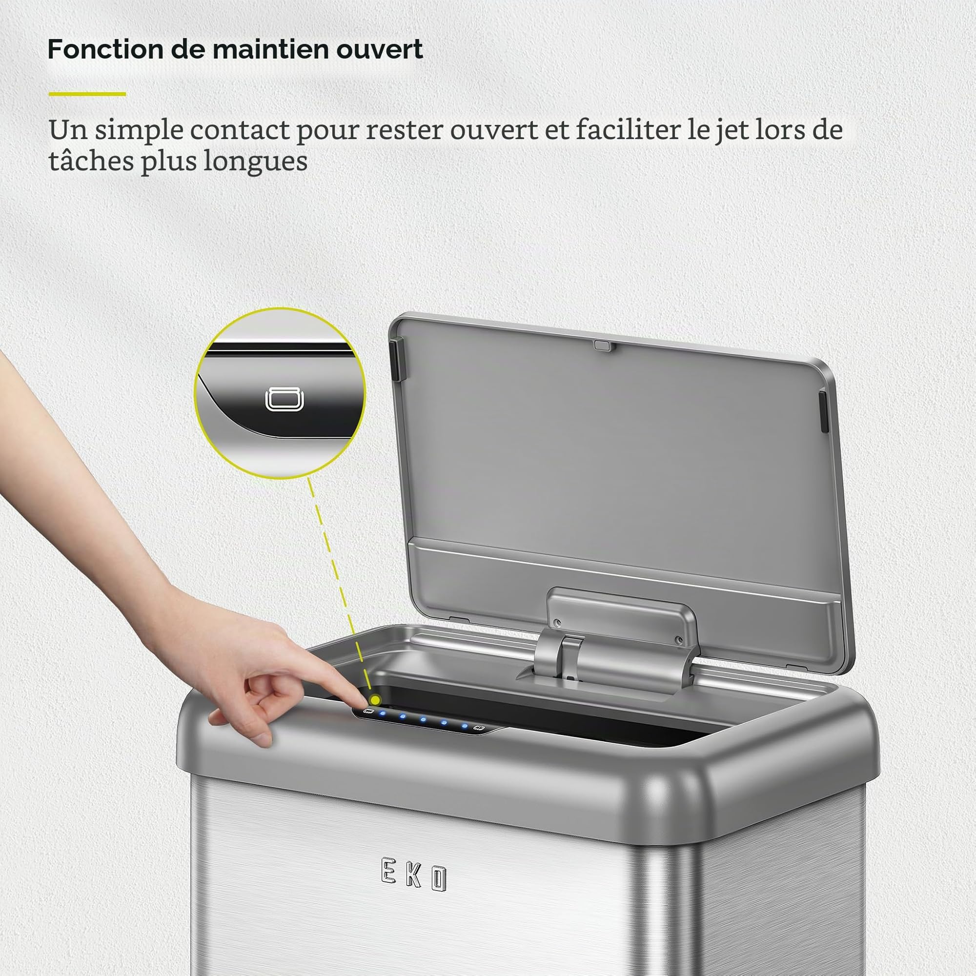 EKO Poubelle de cuisine vintage avec détecteur de mouvement, double compartiment de 32 L + 18 L, en acier inoxydable, sans contact, poubelle de recyclage automatique avec couvercle pour la maison ou