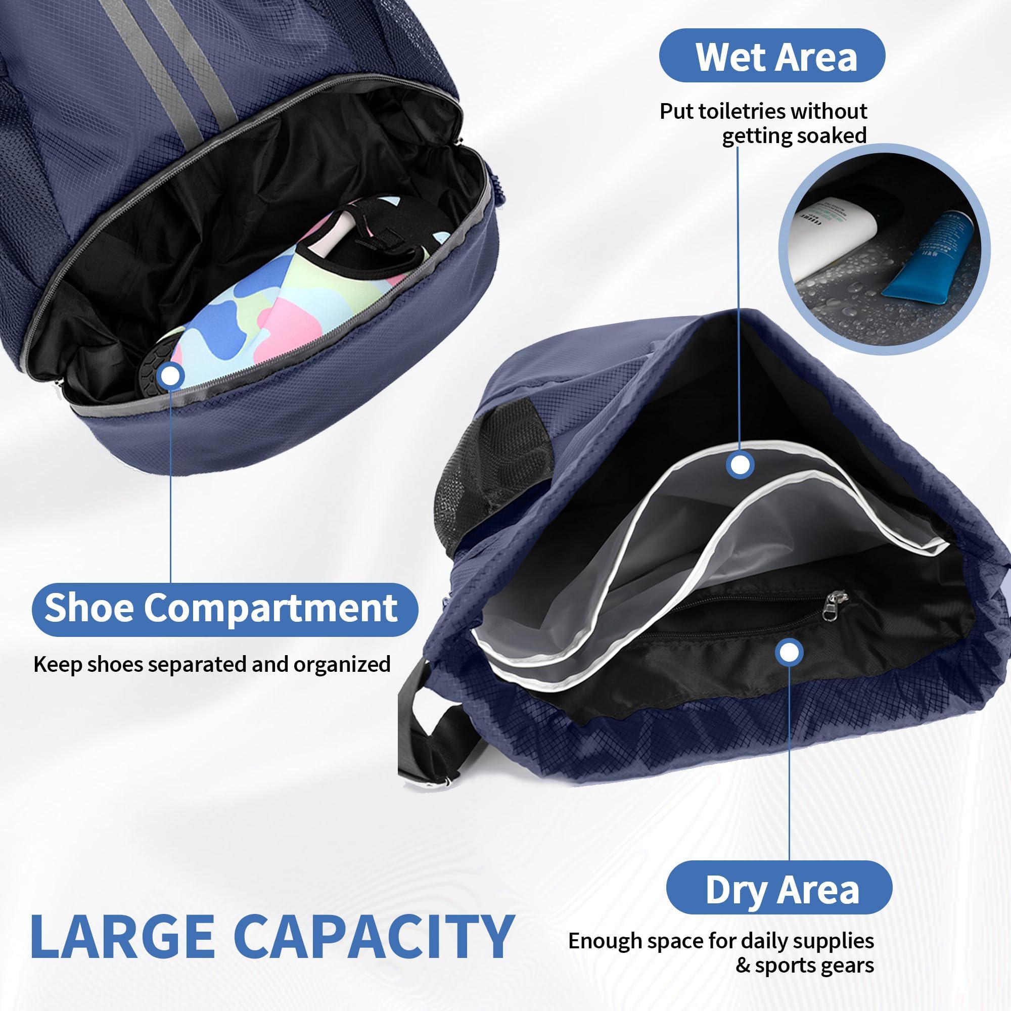 Zaino Sportivo con Coulisse, Borsa con Coulisse Donna, Zaino Sacca Palestra Uomo, Sacca Sportiva Impermeabile pour Unisex, Sport, Viaggio, Campeggio (Blu Navy)