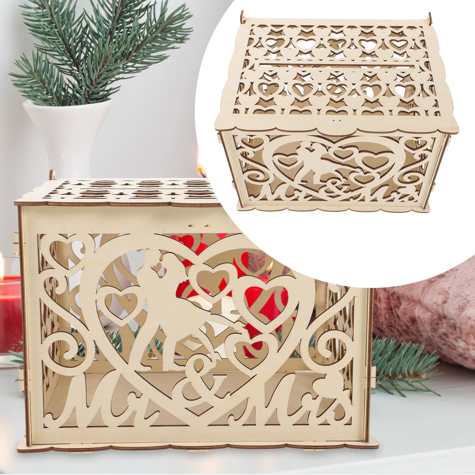 DOITOOL Scatola in Legno per Buste Matrimonio Grande Capacità e Superficie Liscia, Scatola Rustica per Raccogliere Auguri nel Giorno del Matrimonio