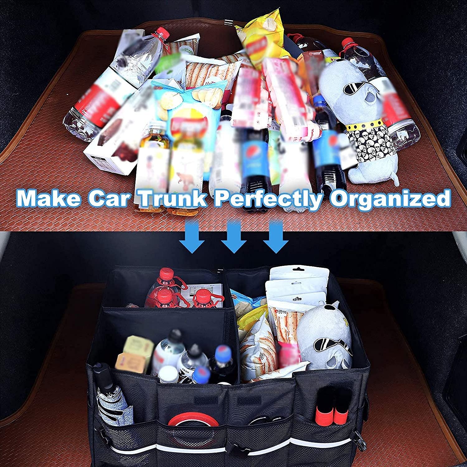 Grande Organizer per Bagagliaio, Pieghevole, Contenitore portaoggetti Portatile Antiscivolo con Coperchio e Maniglia in Lega di Alluminio