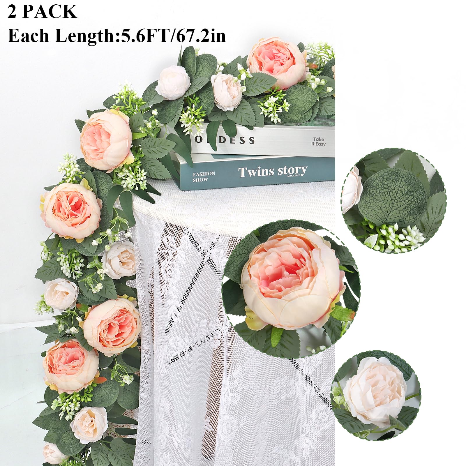 Dremisland 4 Stück Künstliche Blumengirlande Rose Eukalyptus Girlande Deko