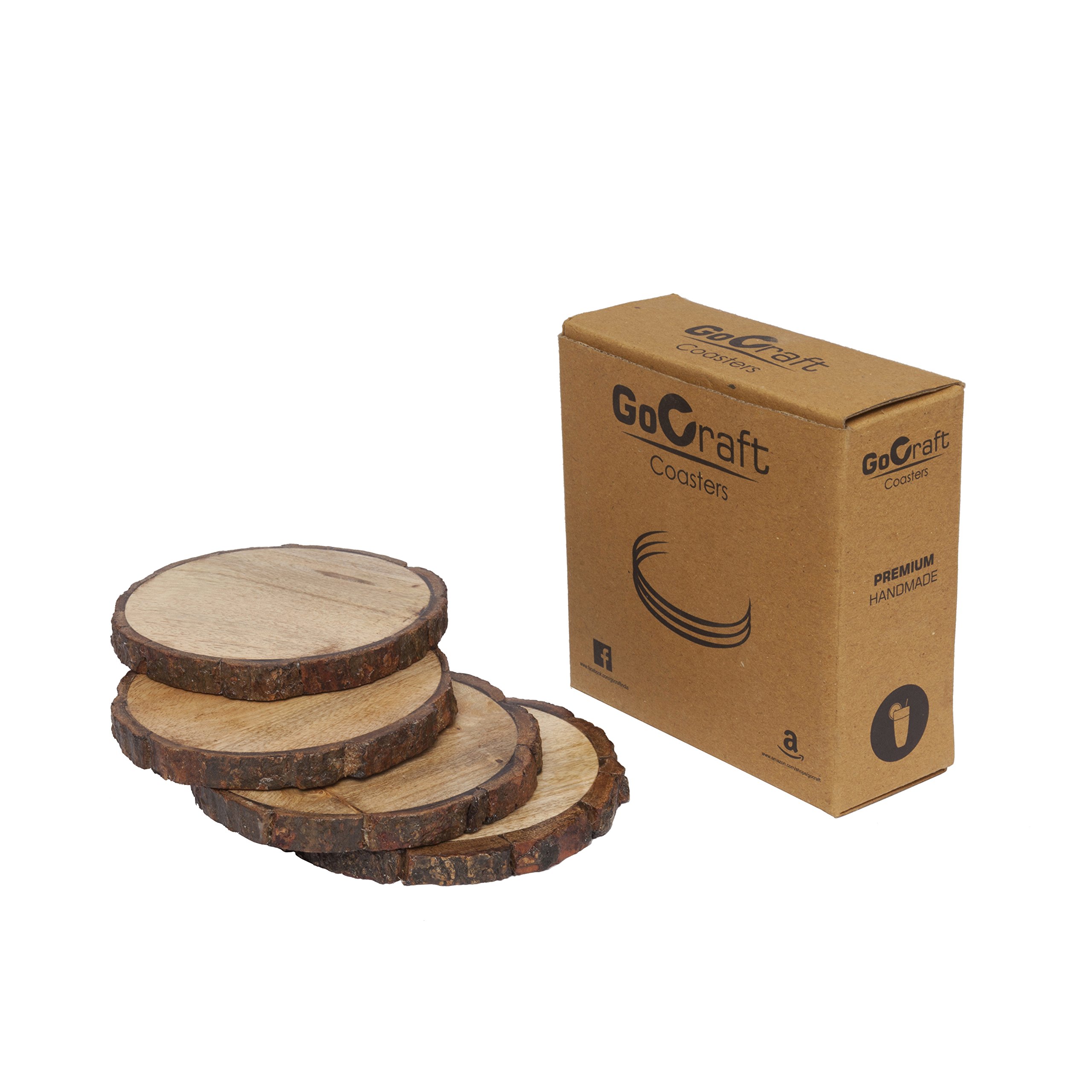 Amazon.com: GoCraft Set of 4 Natural Wooden Coasters with