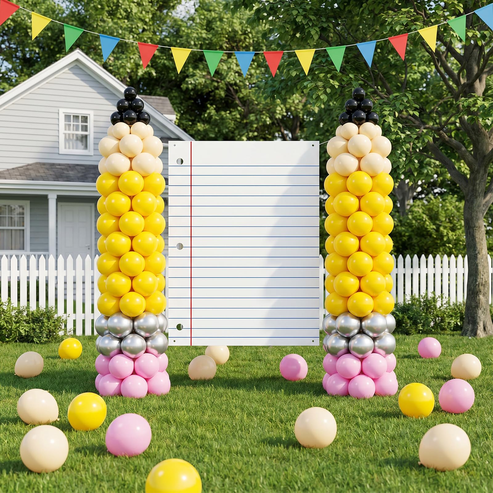 Kit de colonne de ballons pour la rentrée scolaire avec carnet de notes, bannière en papier, 2 ensembles de tour de ballons, support pour la première journée d'école, salle de classe, bienvenue