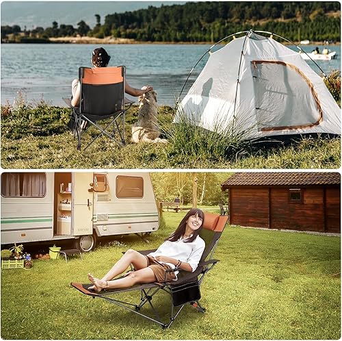 Miniatura 7 de BiAnYC Silla de campamento reclinable con reposapiés extraíble con reposacabezas, bolsa impermeable para teléfono y máscara para los ojos, sillas