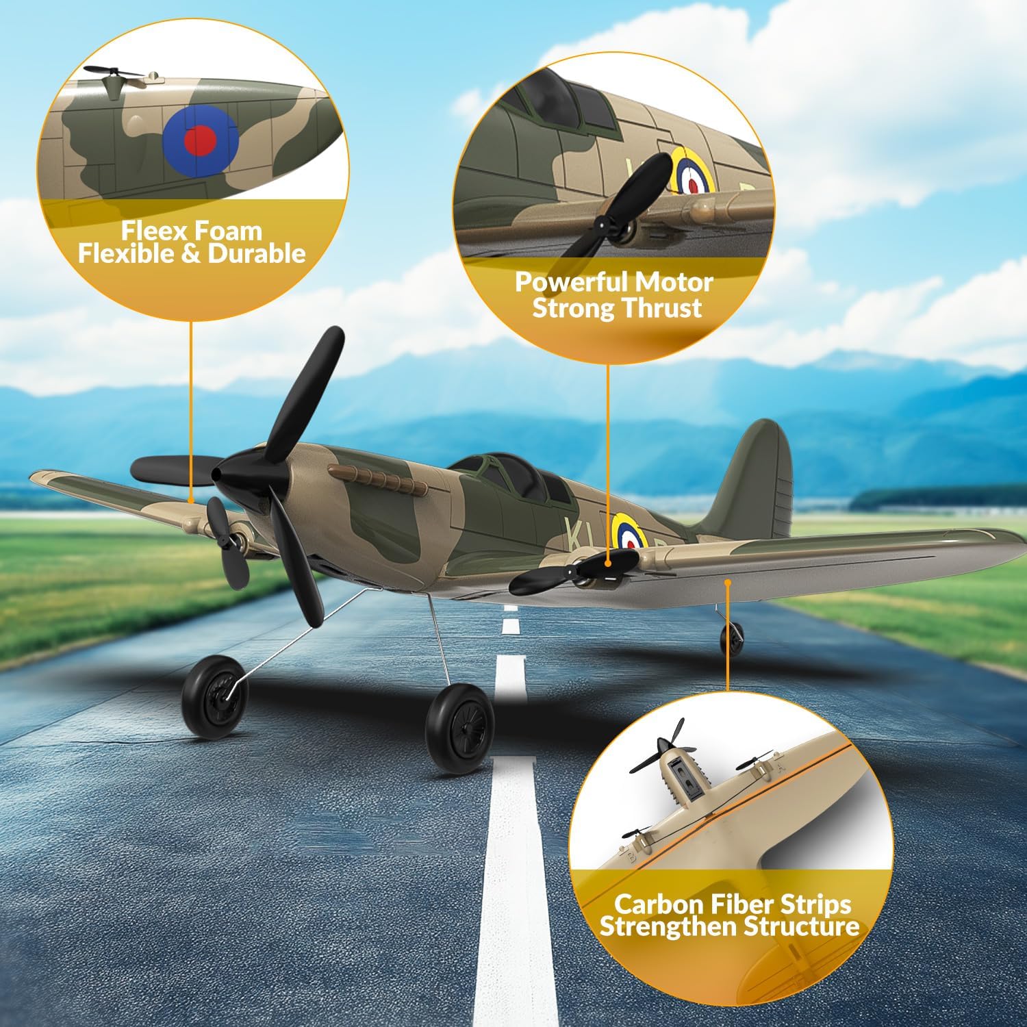 volantexrc Spitfire 3 canali Aereo Radiocomandato RTF con 2 Batterie 3CH RC Plane RTF RC Giocattolo aliante per Principianti, Bambini, Adulti