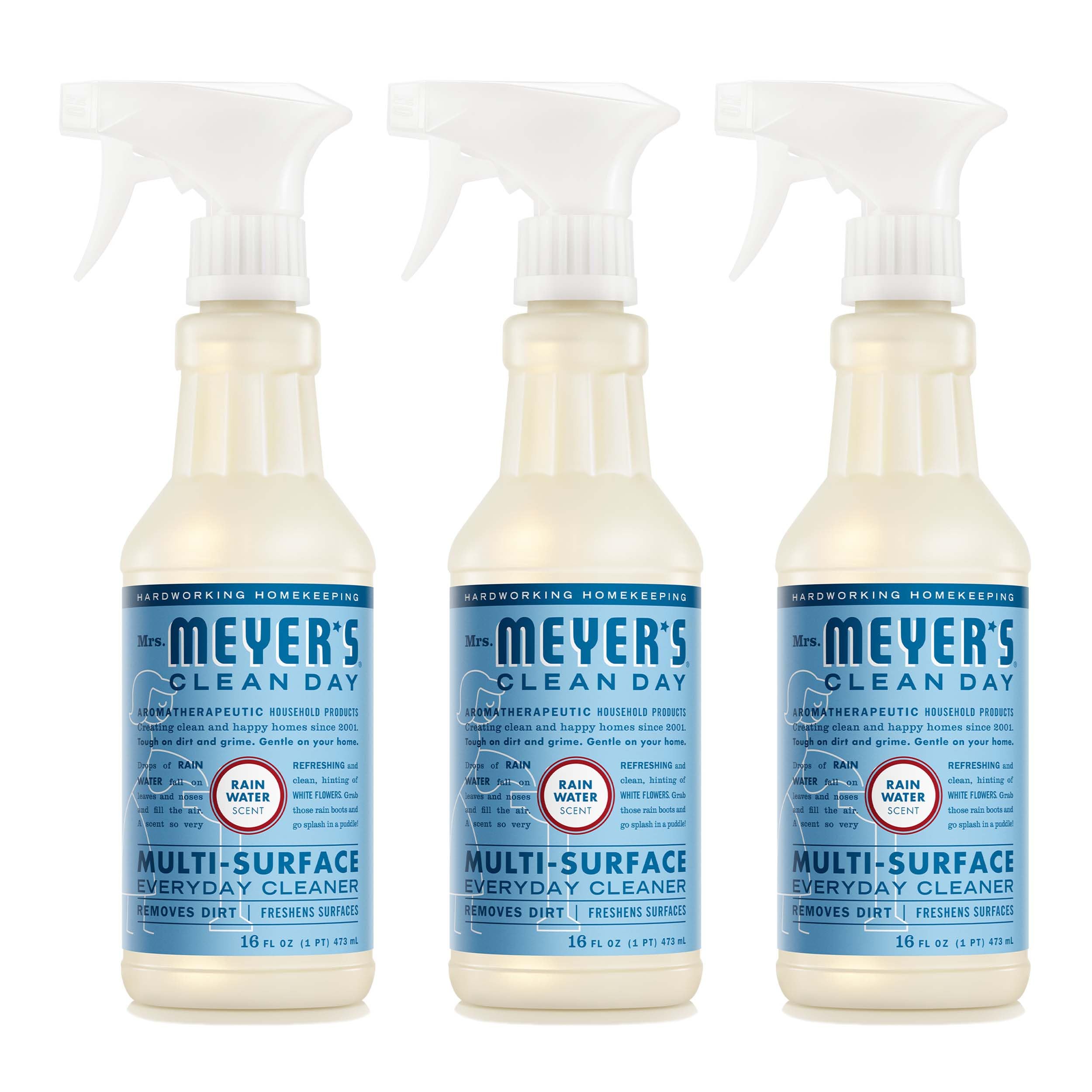 MRS. MEYER'S CLEAN DAY Multi-Surface Everyday Cleaner, Rain Water Scent, 16 Fl Oz Bottle - 3 Pack