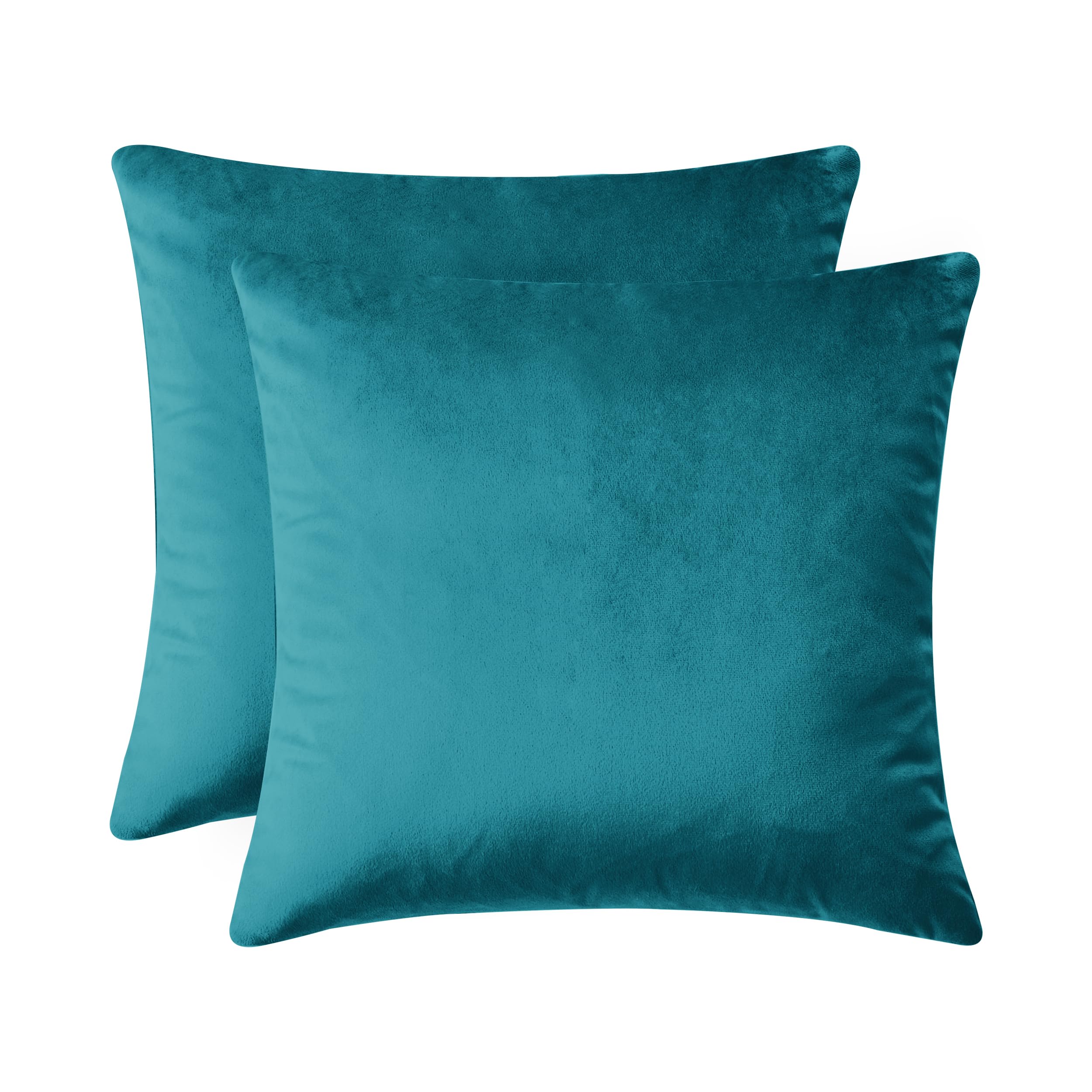 Oxford Homeware Teal Cushion Covers 45Cm X 45Cm (Pack Of 2) Cushions With Covers Included – Decorative Velvet Cushions For Living Room Sofa Bedroom With Invisible Zipper, 18 X 18 Inches