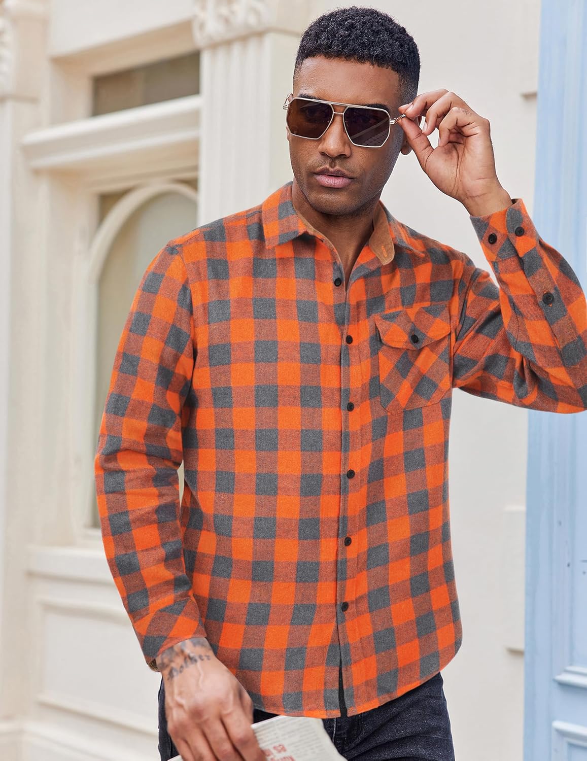 COOFANDY Men's Flannel Long Sleeve Button Down Casual Plaid Shirt With Pocket - Image 5