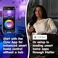 Vista 7 de Cync GE A19 Bombillas LED inteligentes, decoración de habitación con cambio de color, funciona con Alexa y Google Home, compatible con Matter, luces