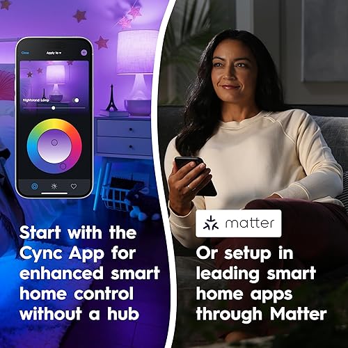 Miniatura 7 de Cync GE - Bombillas LED inteligentes A19, decoración de habitación que cambia de color, funciona con Alexa y Google Home, compatible con materia,