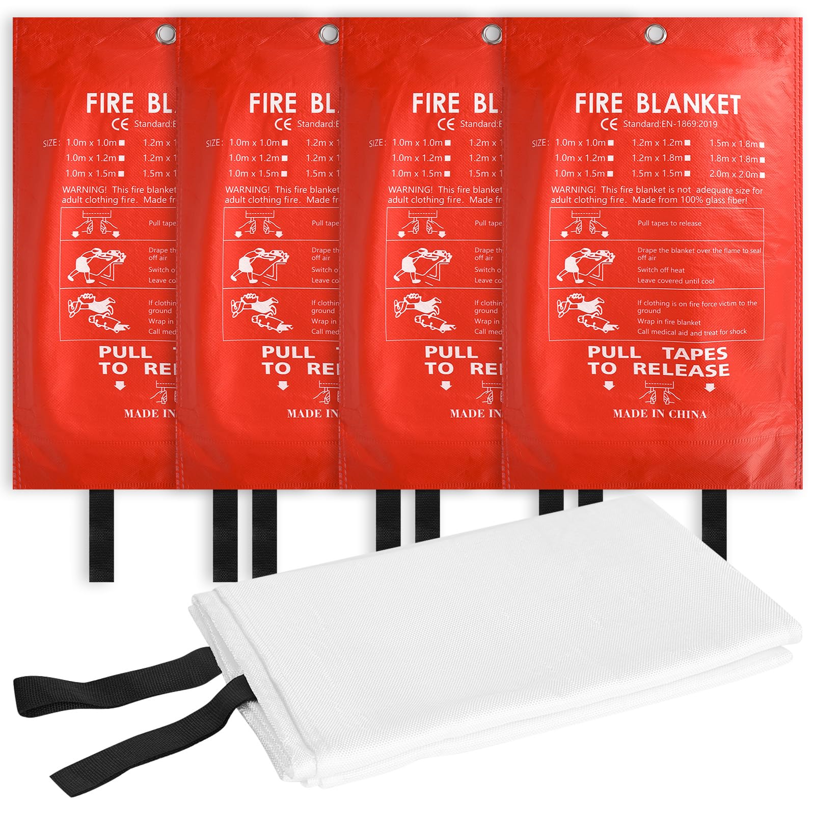4 Pièces Couverture d'urgence Ignifugée, Couvertures Anti-Feu Ignifuge pour Maison Cuisine, 100x100CM Couverture D'Incendie de Secours de Fibre de Verre pour Bureau Camping Fourneau Garage