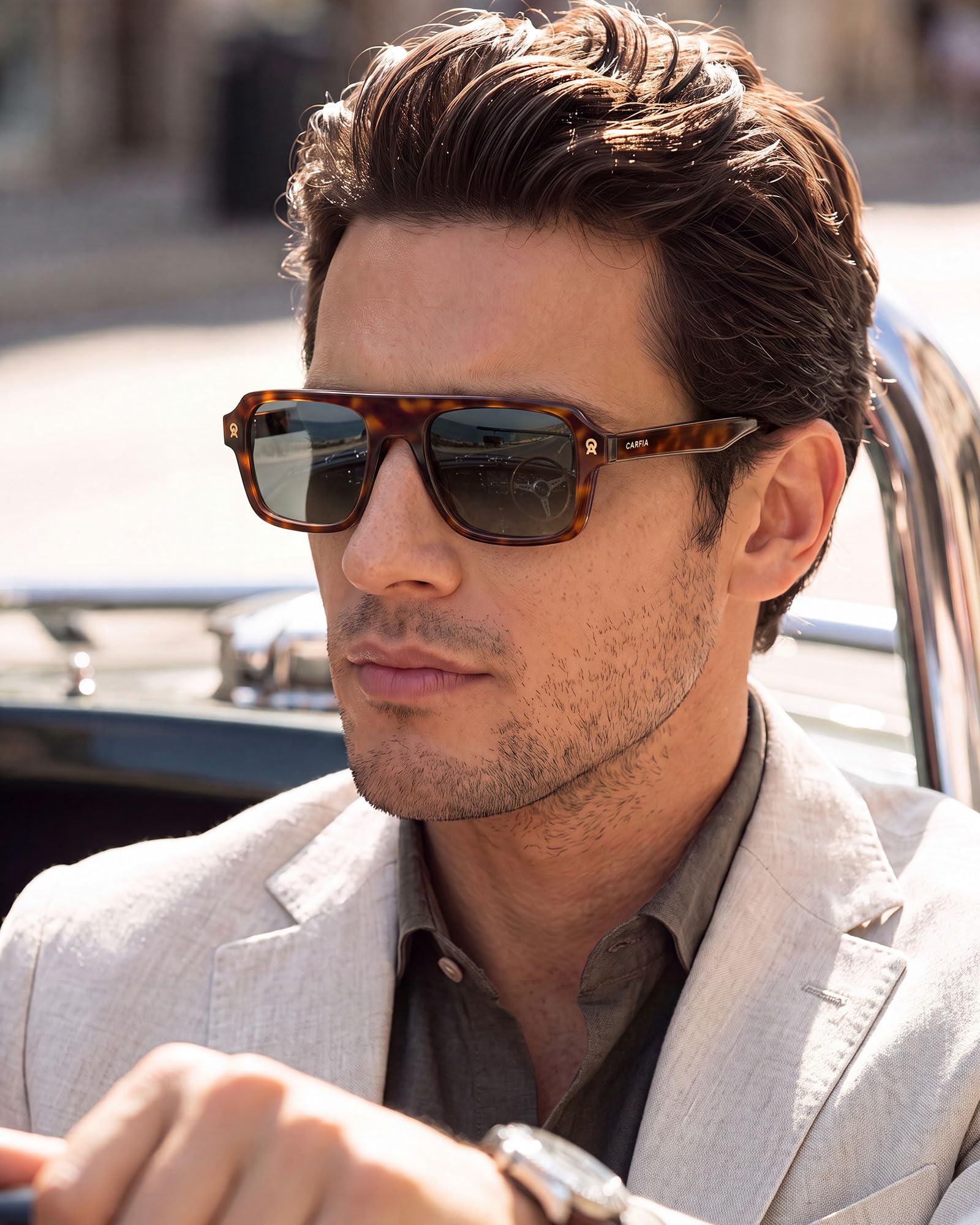 Carfia Lunettes de soleil Polarisées pour Homme Rétro Forme Rectangulaire Acétate