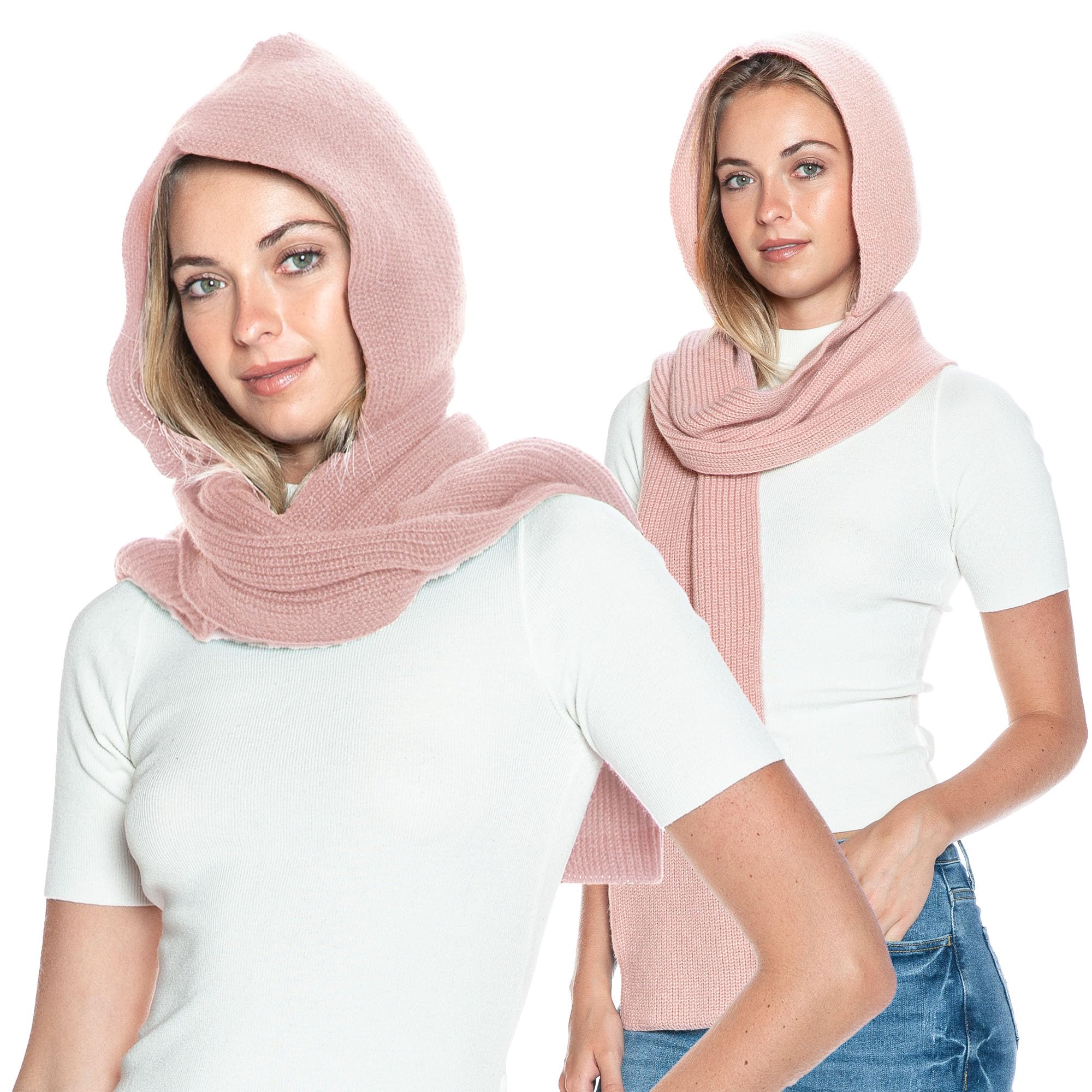 BASICO 5 Colors Knitted Hooded Scarf for Women Men Winter Balaclava - Cream White, Caramel, Light Grey, Heather Greay, Black