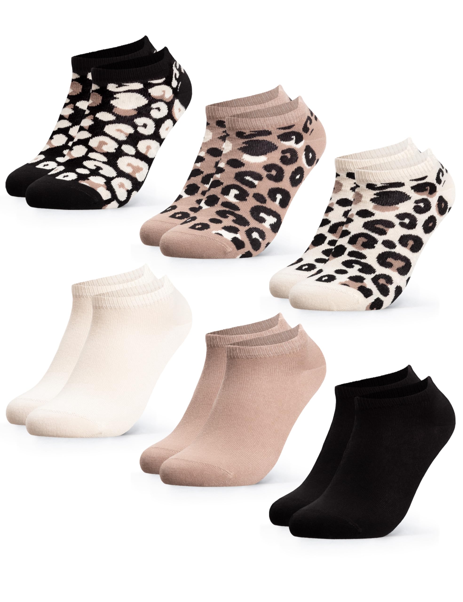 Occulto Damen Leoparden Muster Sneaker Socken 6er Pack (Modell: Kira)