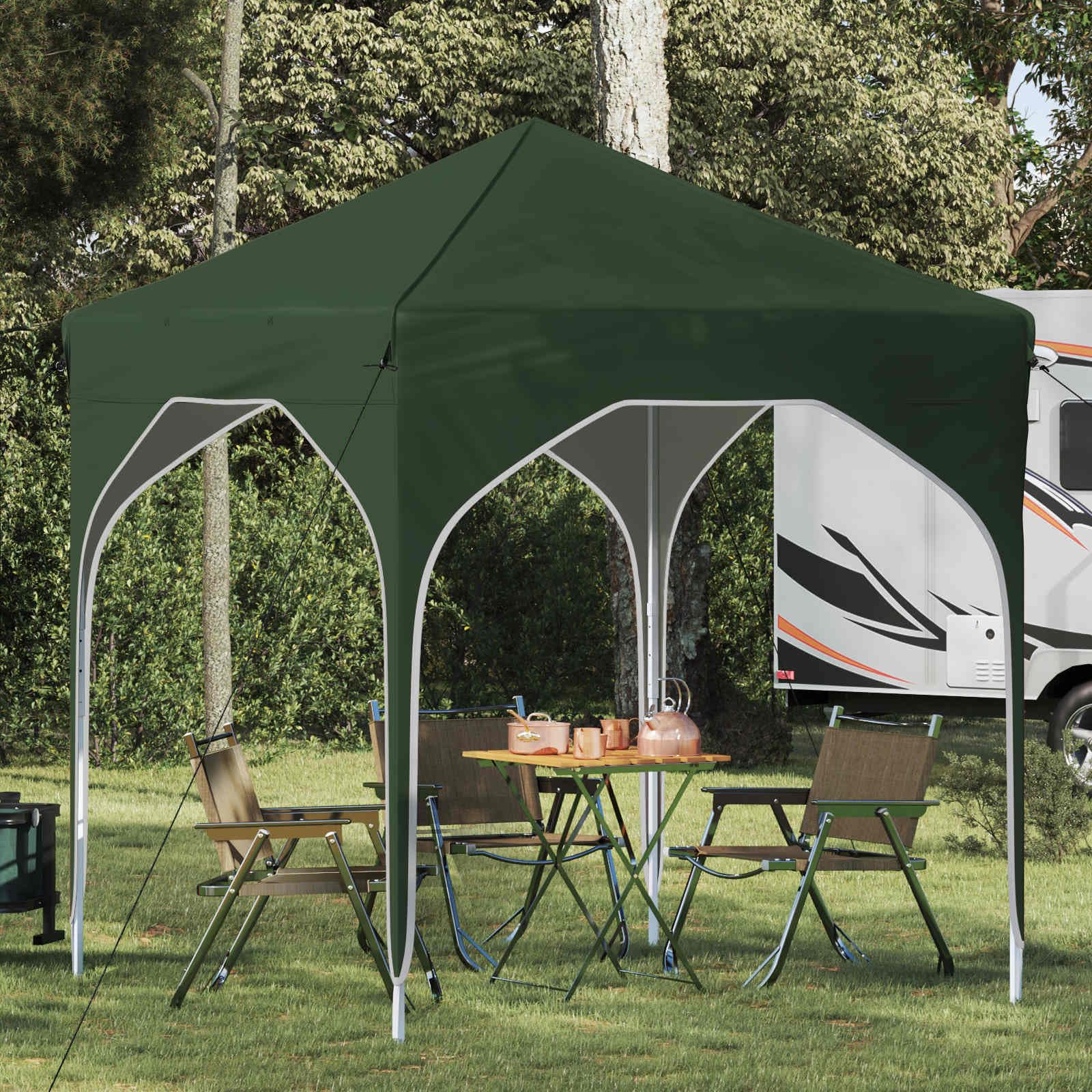 Namiot imprezowy Pop-up 194 x 194 x 245 cm, zielony, z tkaniny Oxford 210D ze srebrną powłoką, odporny na warunki atmosferyczne i promieniowanie UV, 3-stopniowa regulacja wysokości, do ogrodu