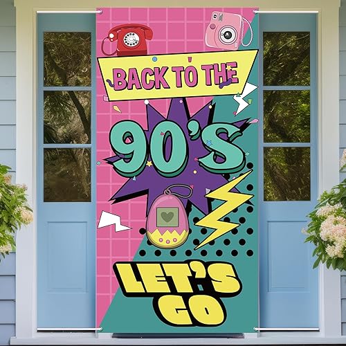 Cartel de regreso a la puerta de los 90 Decoraciones retro de fiesta de los años 90 para hombres y mujeres Suministros de fiesta de telón de fondo