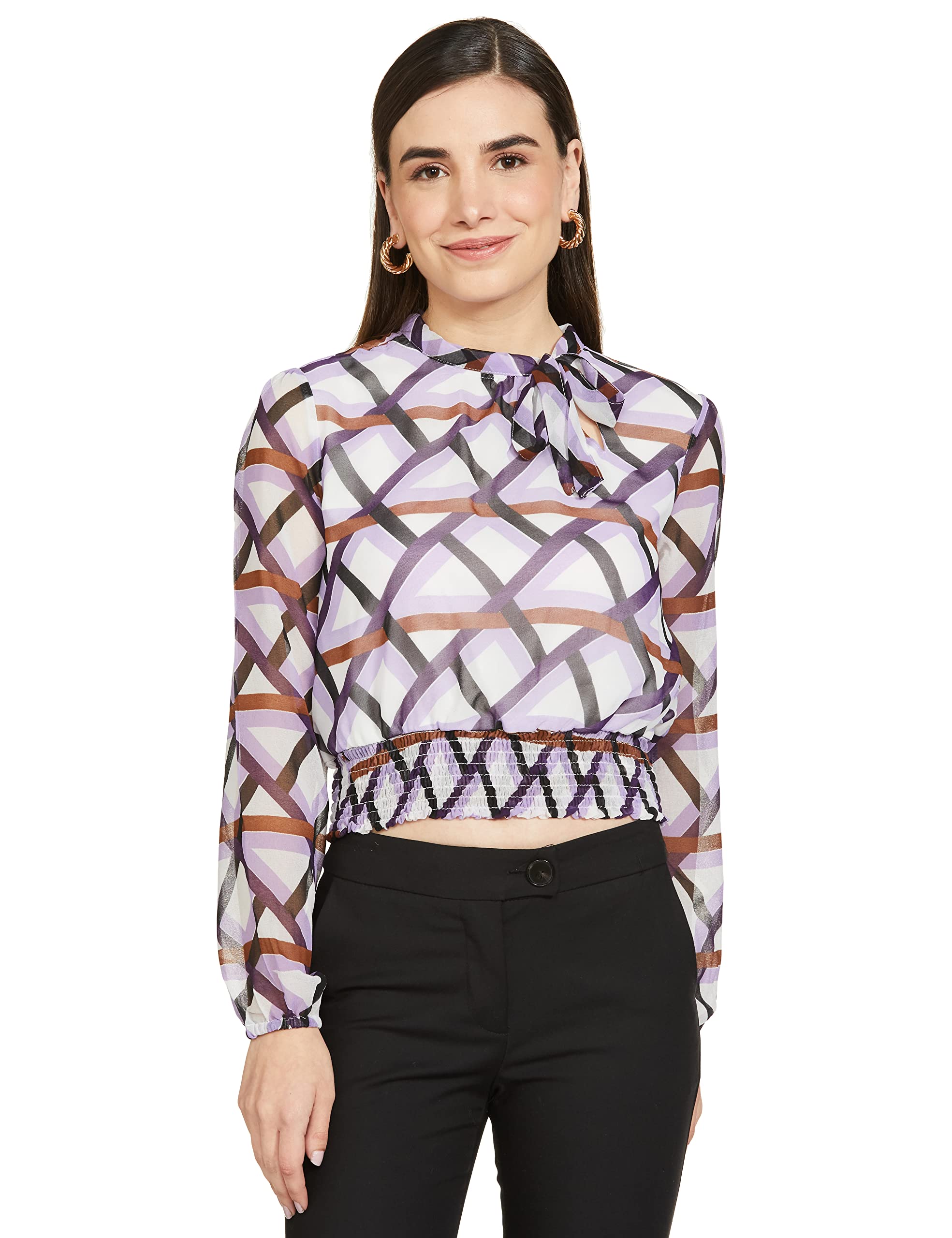 max Women's Floral Printed Blouson Regular Fit Crop Top with Tie-Up Neck-picture-20