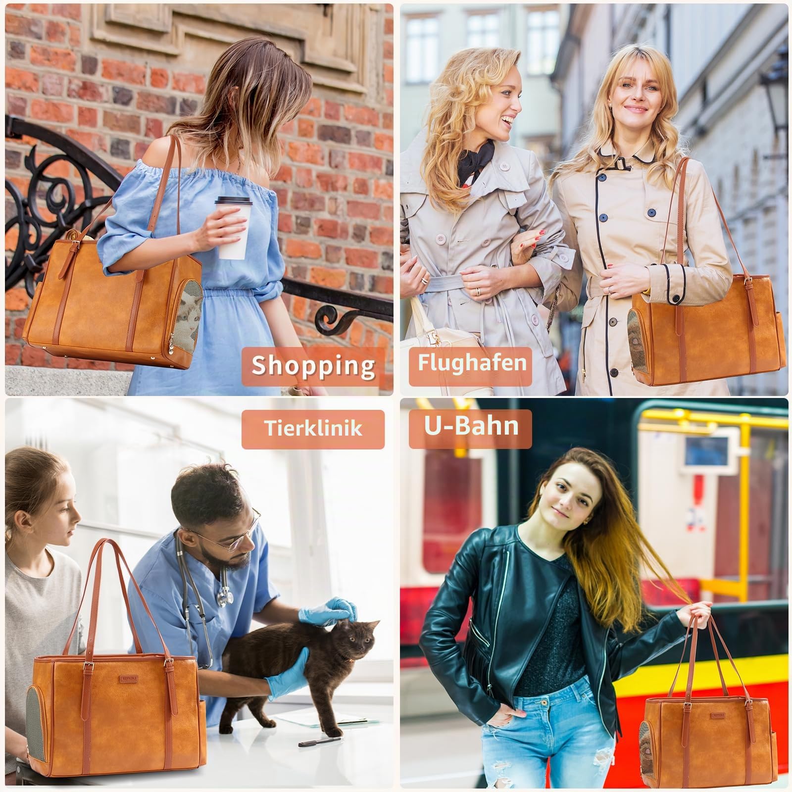 Lasaviin Modische Hunde-Geldbörse, Haustier-Tragetasche, Ledertasche für kleine Hunde, Katzen, Welpen, tragbare Tragetasche, von Fluggesellschaften zugelassen, weiche Seiten, Braun