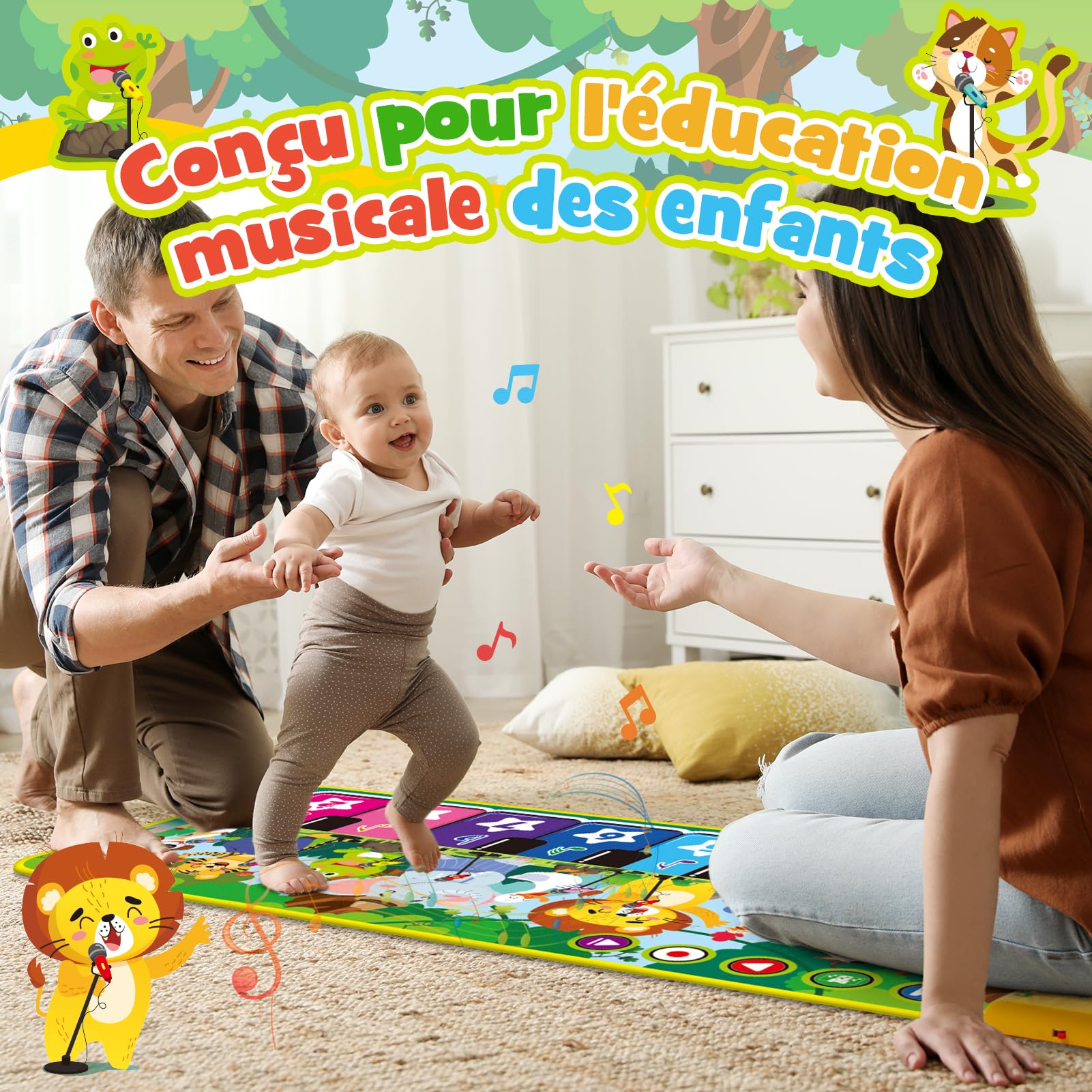 Tapis Musical Jouet Enfant 1 2 Ans, Tapis Piano Bebe avec 10 Sons d'animaux Jouet Bebe Fille Garcon 1 2 an Cadeau Enfant Bebe Fille Garcon 1 2 Ans, Tapis De Jeux Bebe 1 an