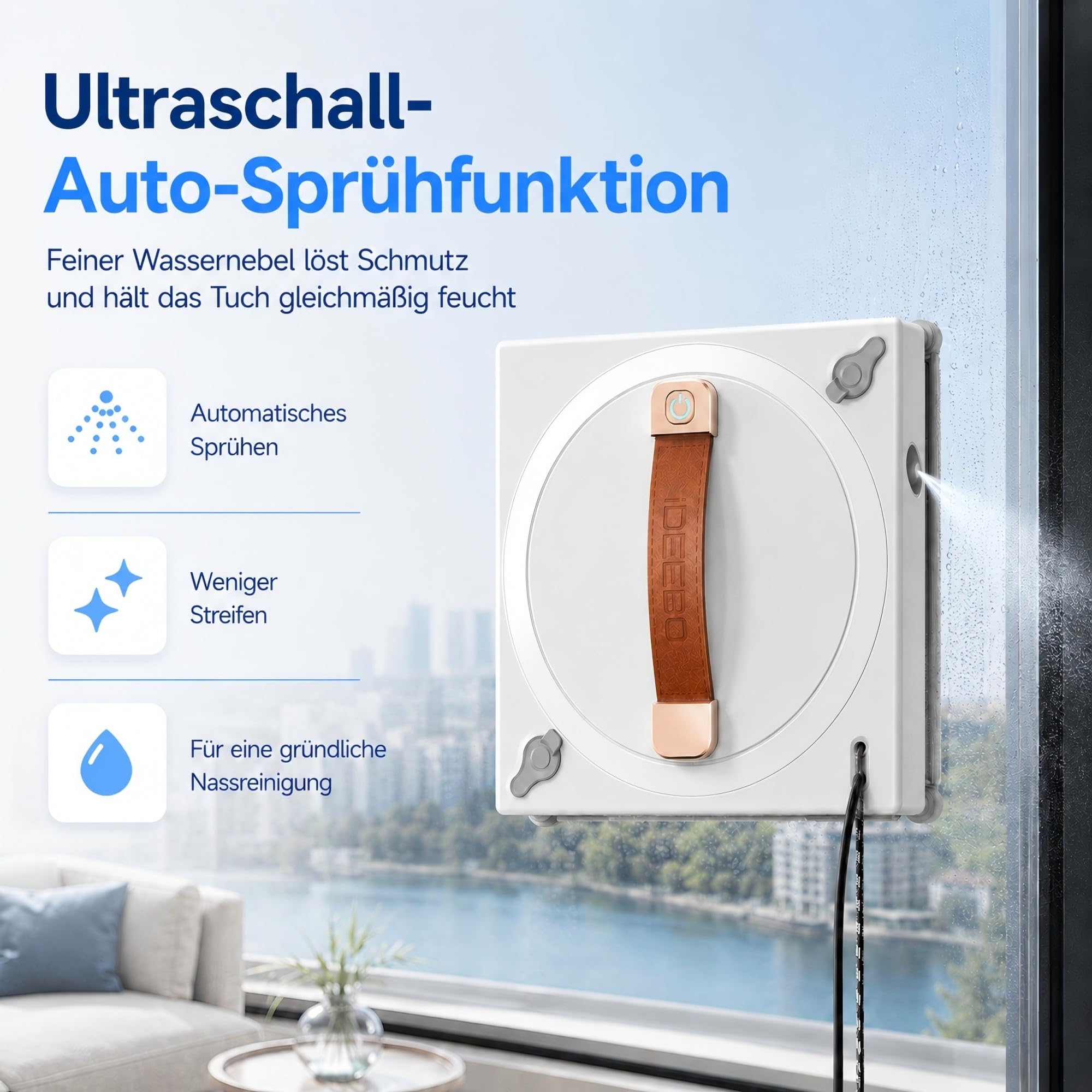 G500 Fensterputzroboter mit 2-Fach Sprühsystem, Automatischer Fensterroboter mit 100ml Wassertank & Intelligenter Routenplanung für Innen- und Außenfenster