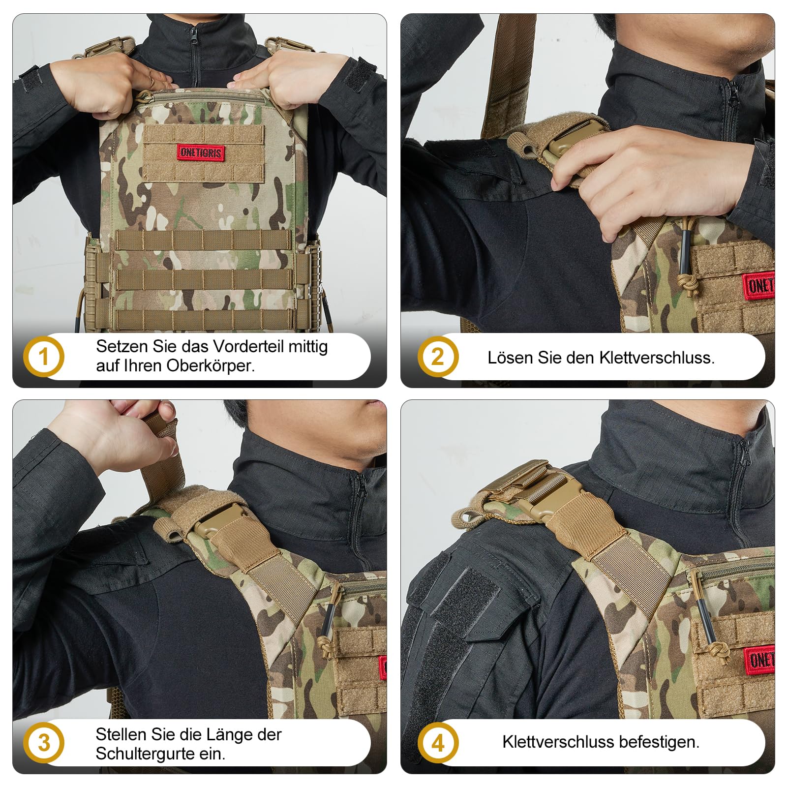 OneTigris FYR Plattenträger, Taktische Plate Carrier Schnellverschluss-System Airsoft Weste, Verstellbarer MOLLE Platten Träger Brustschützer für Paintball Polizei Softair