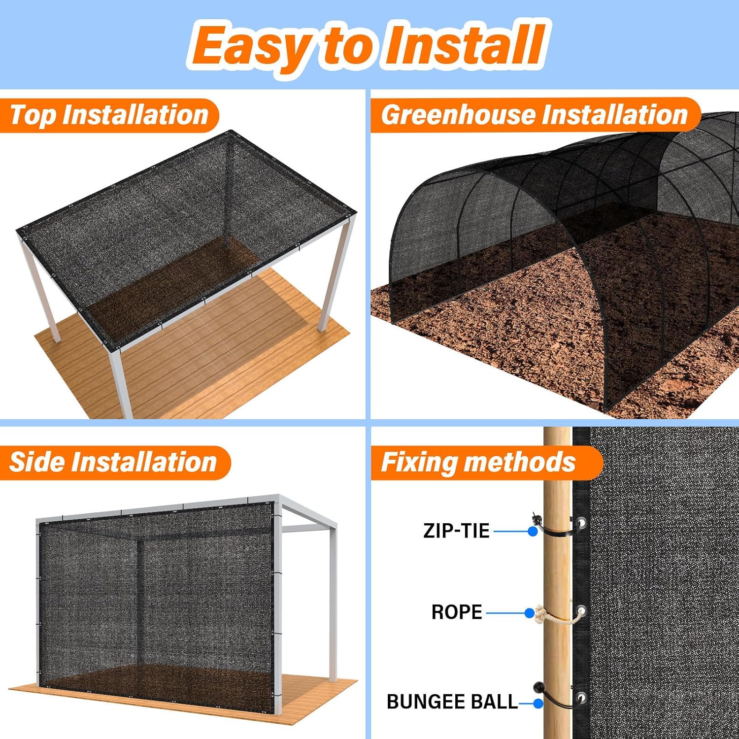 JOJOLEE 40% Sun Shade Cloth, 20x30FT Shade Net Mesh Tarp with Grommets, Black Sunblock Cover for Outdoor Patio Plants, Pergola, Greenhouse, Chicken Coop, Backyard, Balcony