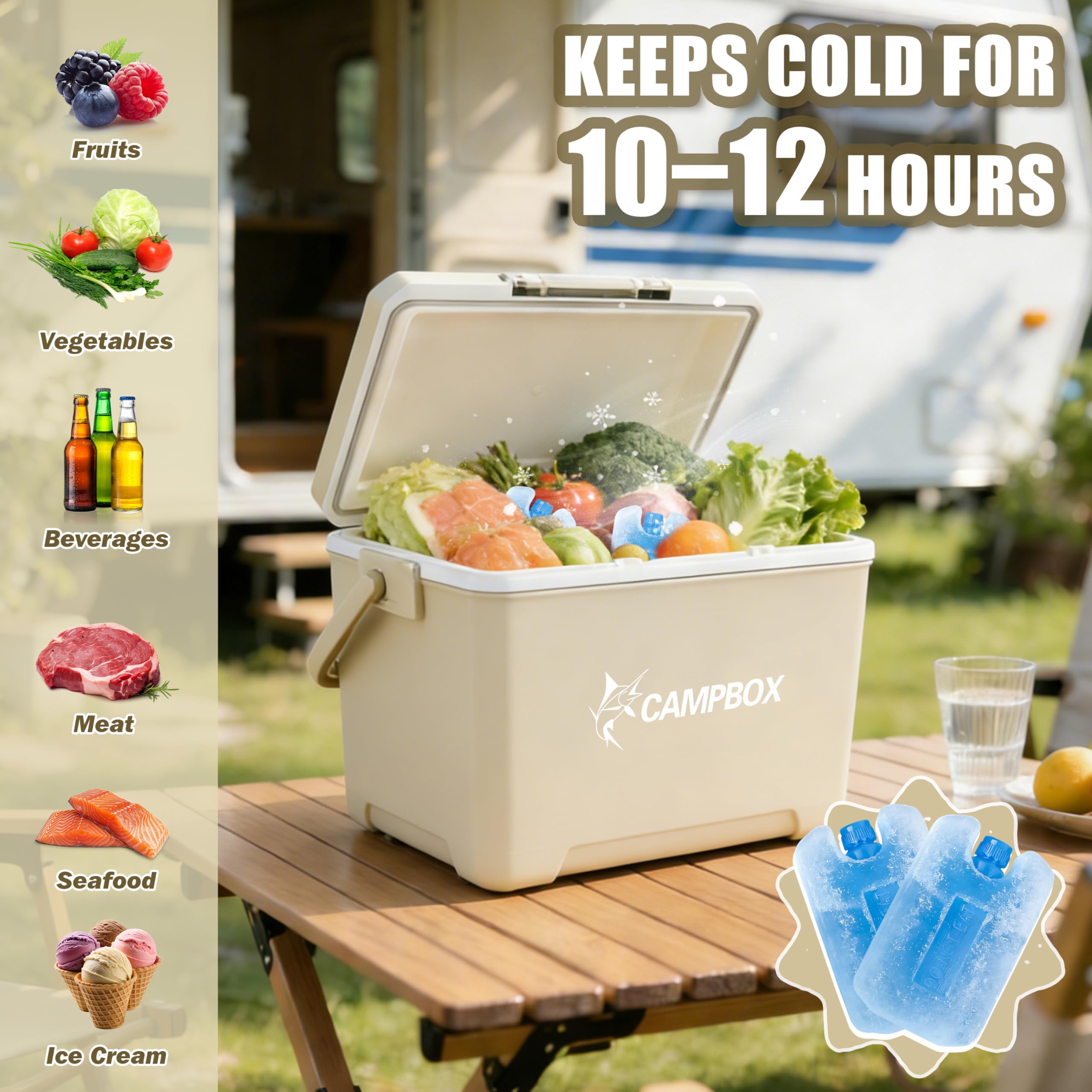 JONRRYIN Nevera Pasiva 24L, Nevera Portátil con 2 Acumuladores de Frio, Mantiene el Frío hasta 12h, Portátil Térmica Rígida para Playa, Camping, Picnic, Excursiones