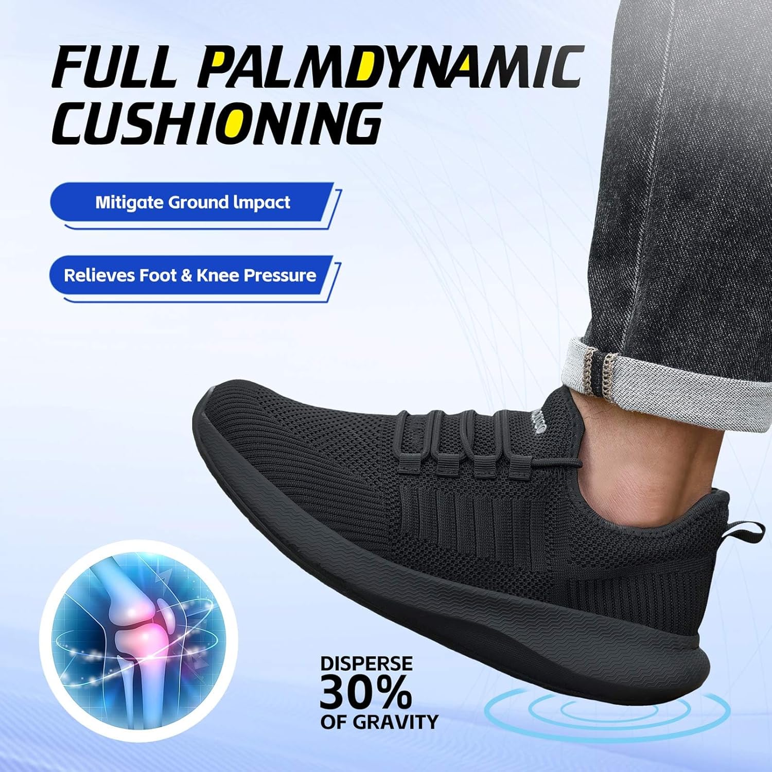 Non Slip Work Shoes for Men Slip On Shoes Slip Resistant Work Sneakers Nonslip Lightweight Restaurant Food Service Zapatos de Trabajo para Hombres, All Black US 6.5-13