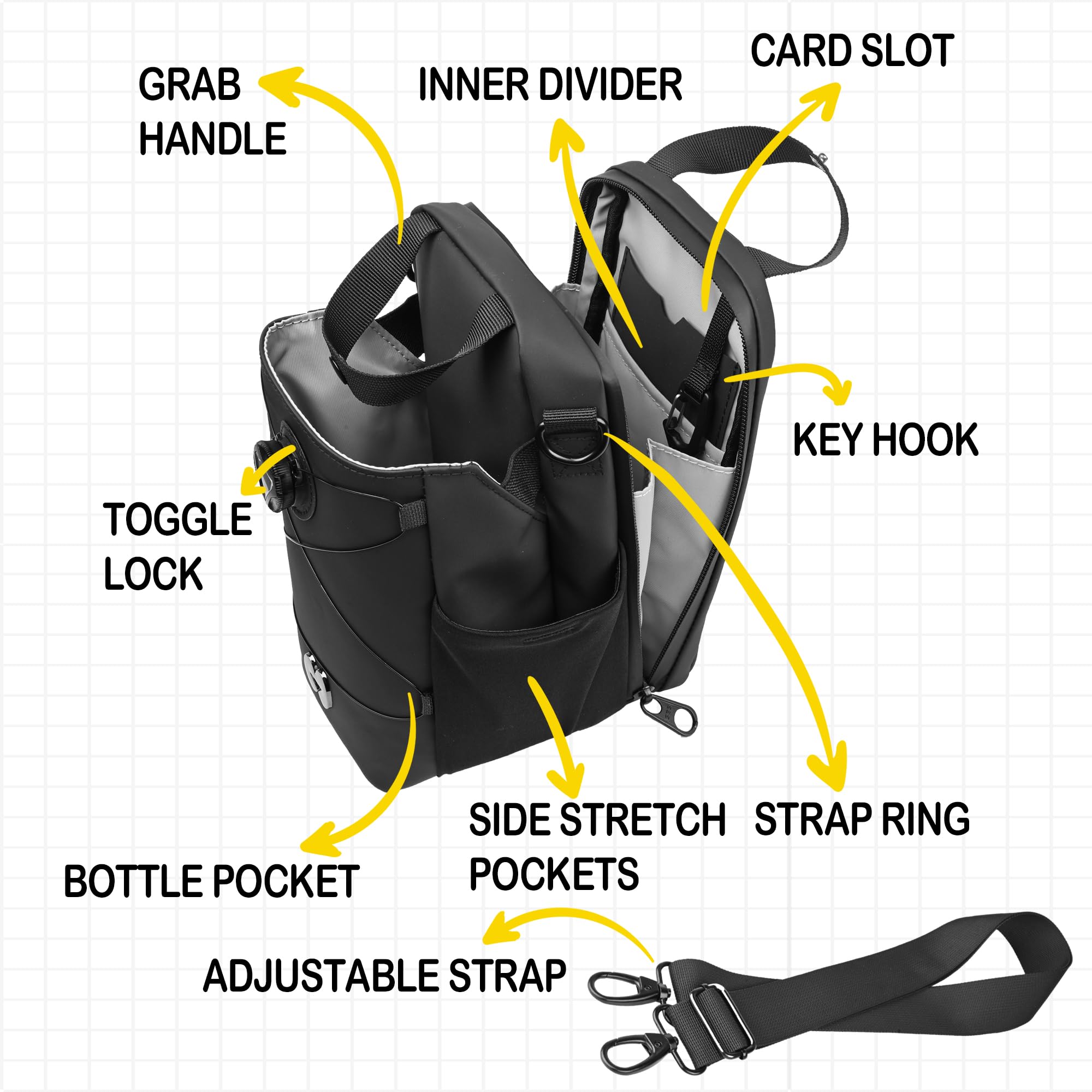 Richboyz Magnetische Flaschen-Schlingentasche: 10 kg Magnet – Wasserabweisender Gym Flaschenhalter Tasche mit Organizer – Freisprech-Sportzubehör für Männer und Frauen