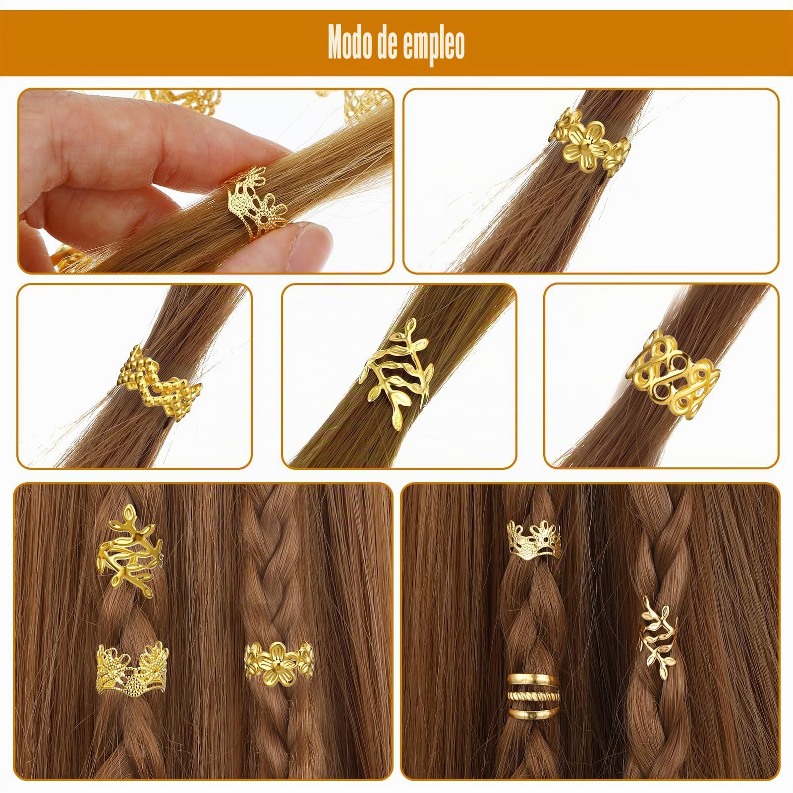Ouligay Joyería para el Cabello 60 Piezas, Adornos Dorados para Trenzas, Anillos de Cabello Dorados, Accesorio Pirata
