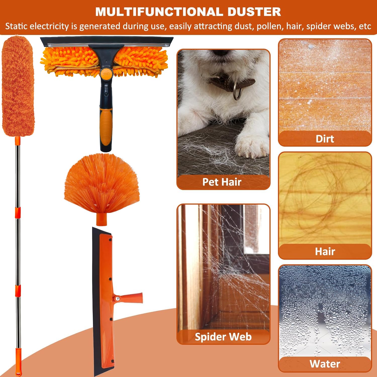 M-jump Plumeros extralargos con poste de extensión de 160 pulgadas para limpiar ventiladores, telarañas, techos altos, persianas, muebles, coches, paquete de 4 plumeros de microfibra flexibles