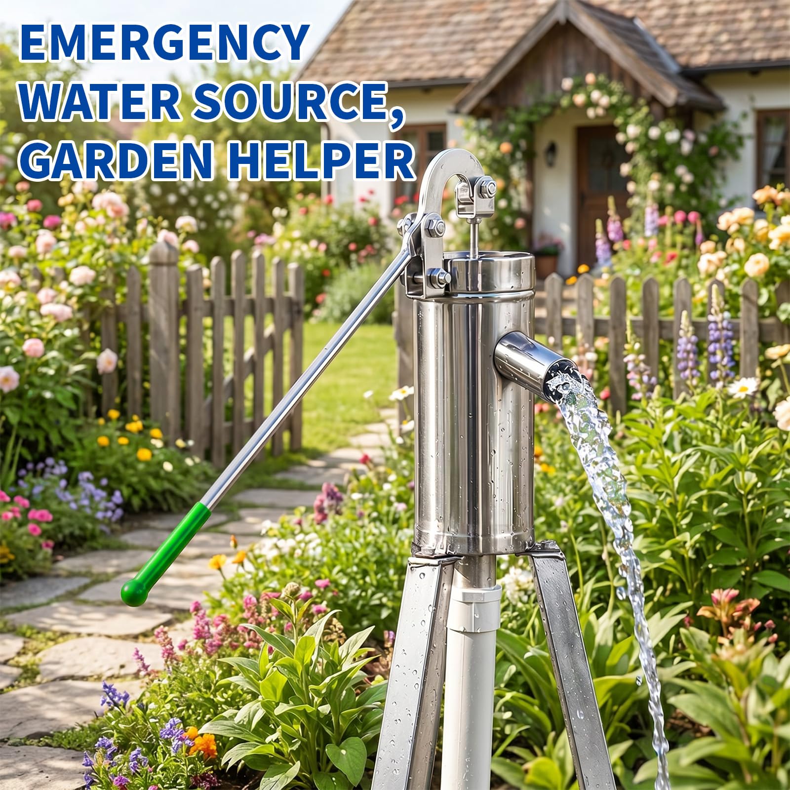 Schwengelpumpe Komplett Set, Gartenpumpe Edelstahl Manuell Handpumpe Wasser Handpumpe Wasserpumpe Gartenpumpe Und Energiesparend Haushalt Regenfasspumpe für Gartenhof