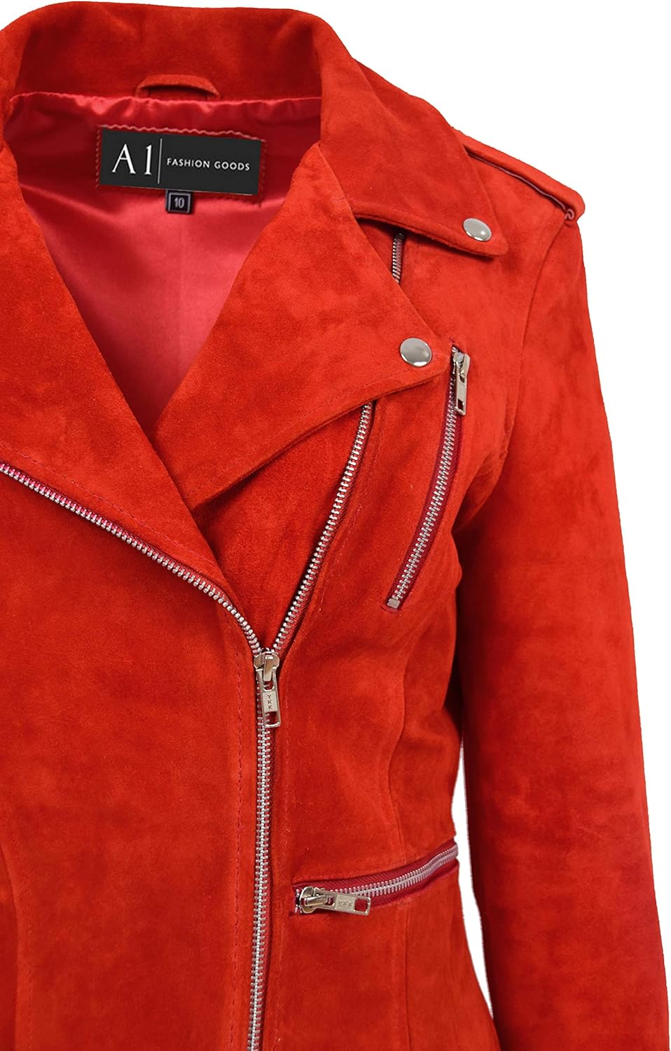 Womens Genuine RED Suede Biker Jacket Girls Trendy Fitted Designer Rusty
