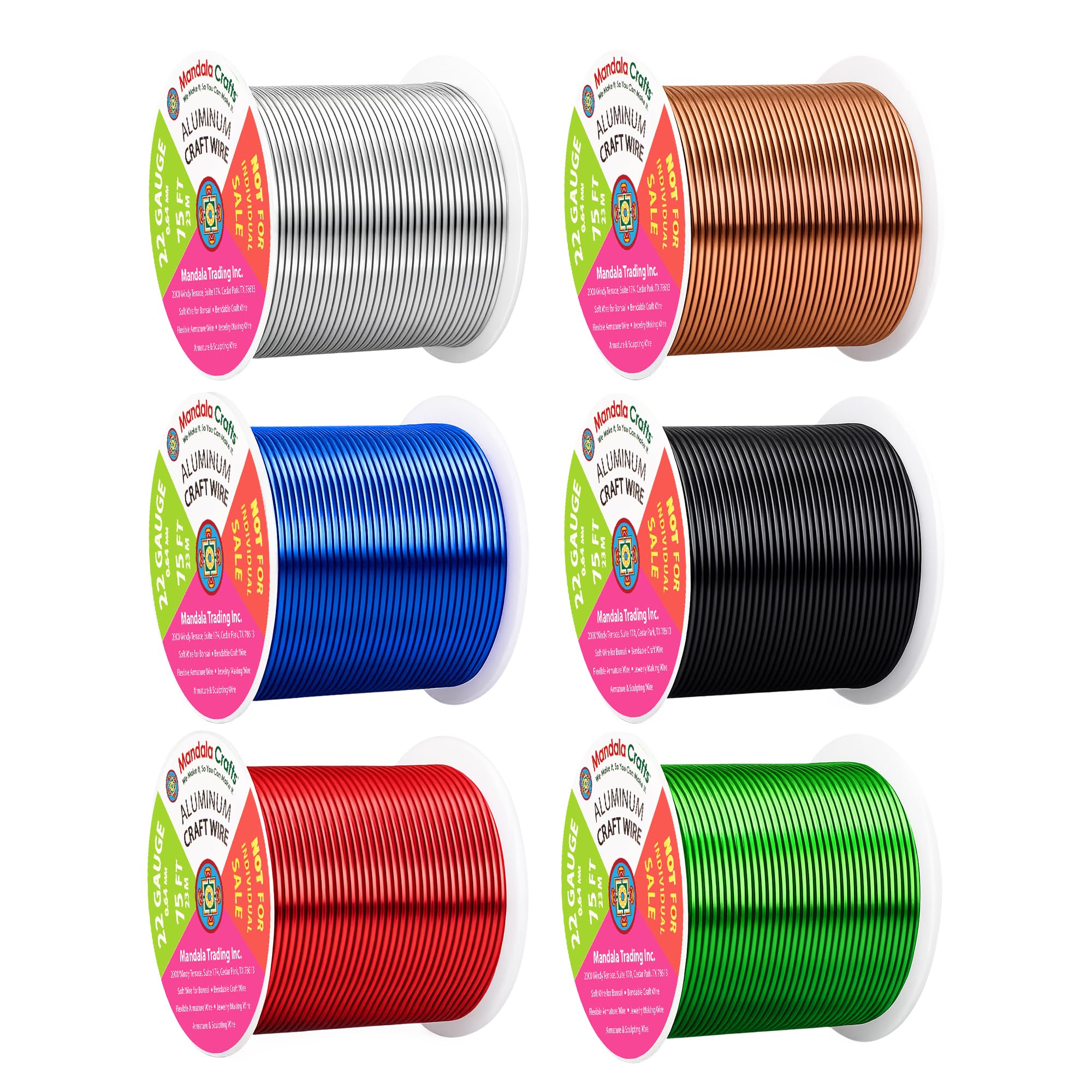 Mandala Crafts 22 GA Black Red Green Assorted Anodized Aluminum Craft Wire