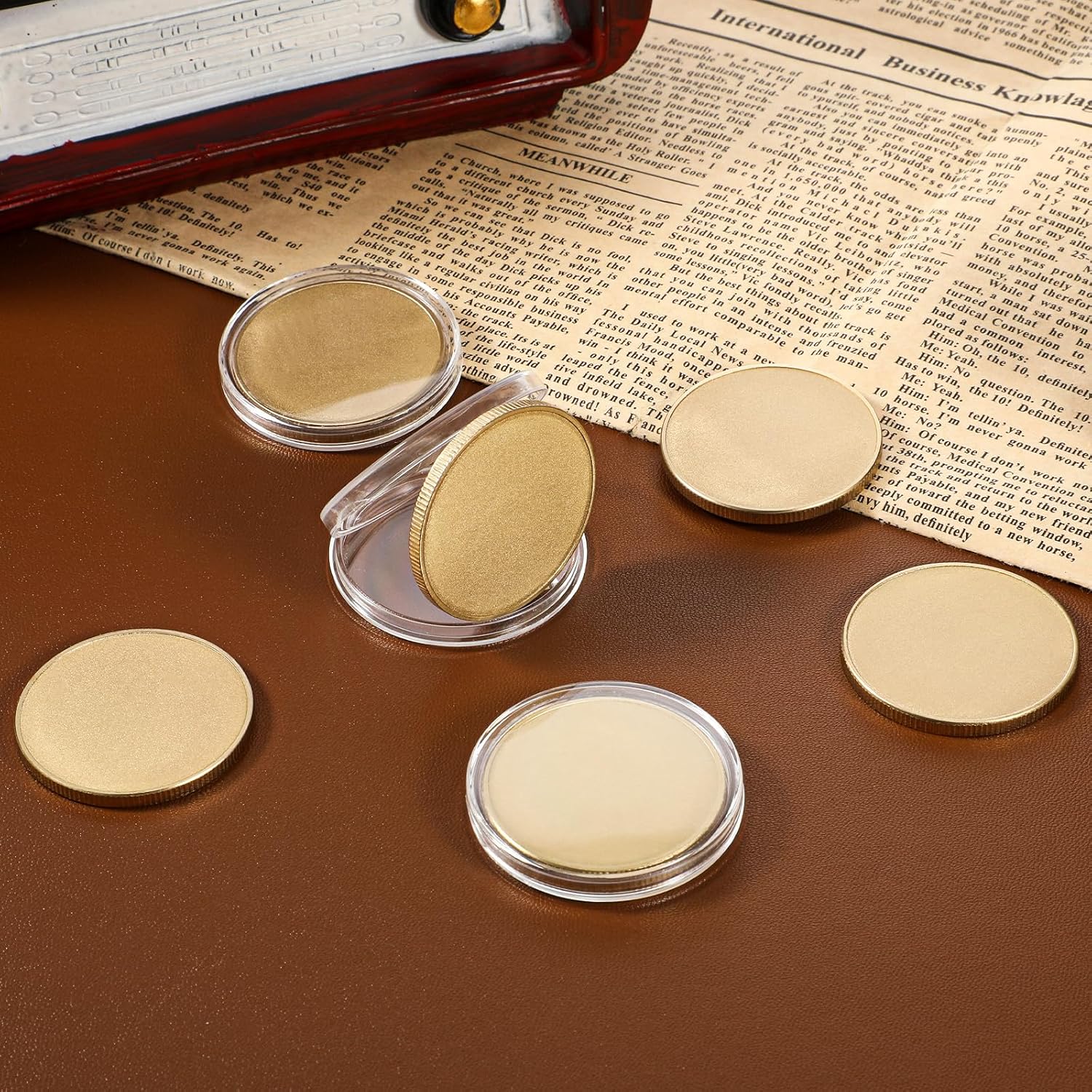 12 Pcs Blank Brass Coins for Laser Engraving Custom Coins Blanks Solid Brass Coin with Acrylic Protection Box 40mm Unfinished Challenge Coin Blanks for DIY Commemorative Collection(3mm)