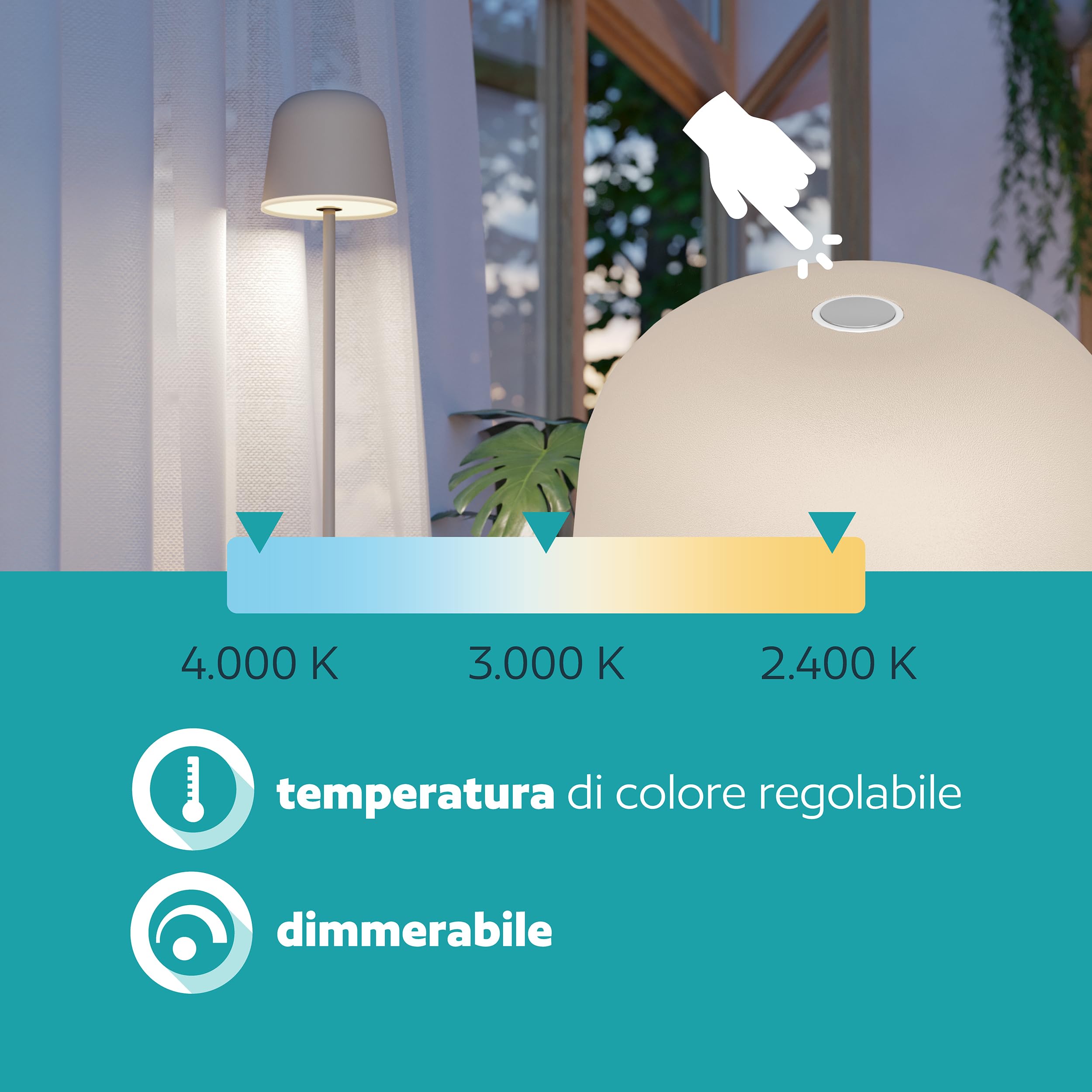 Eglo Lampada da terra a LED Mannera-L, senza fili, funzione | touch, dimmerabile, lampada da soggiorno in metallo beige, per interni ed esterni, IP54